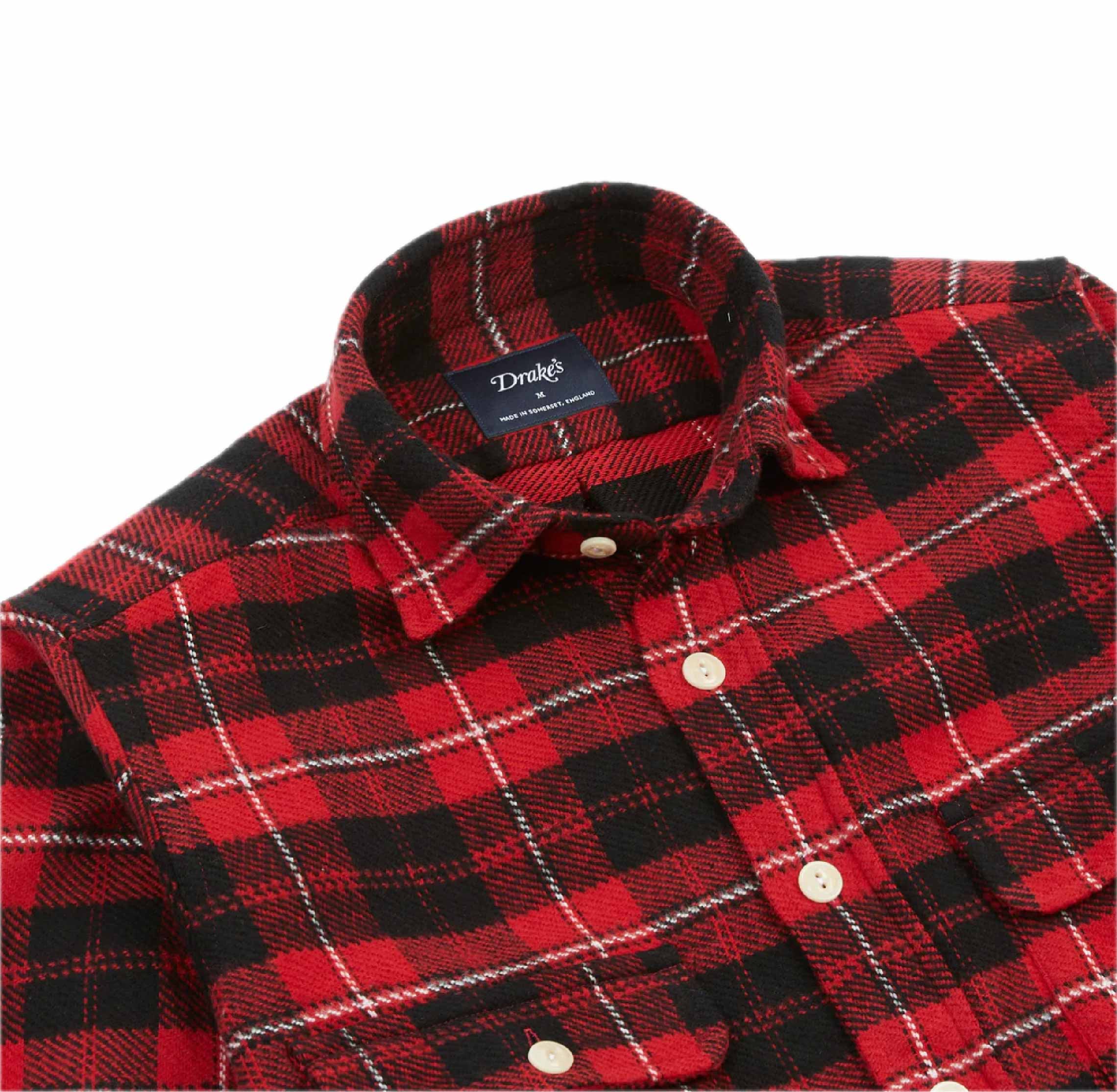 Red Check Cotton Two-Pocket Work Shirt