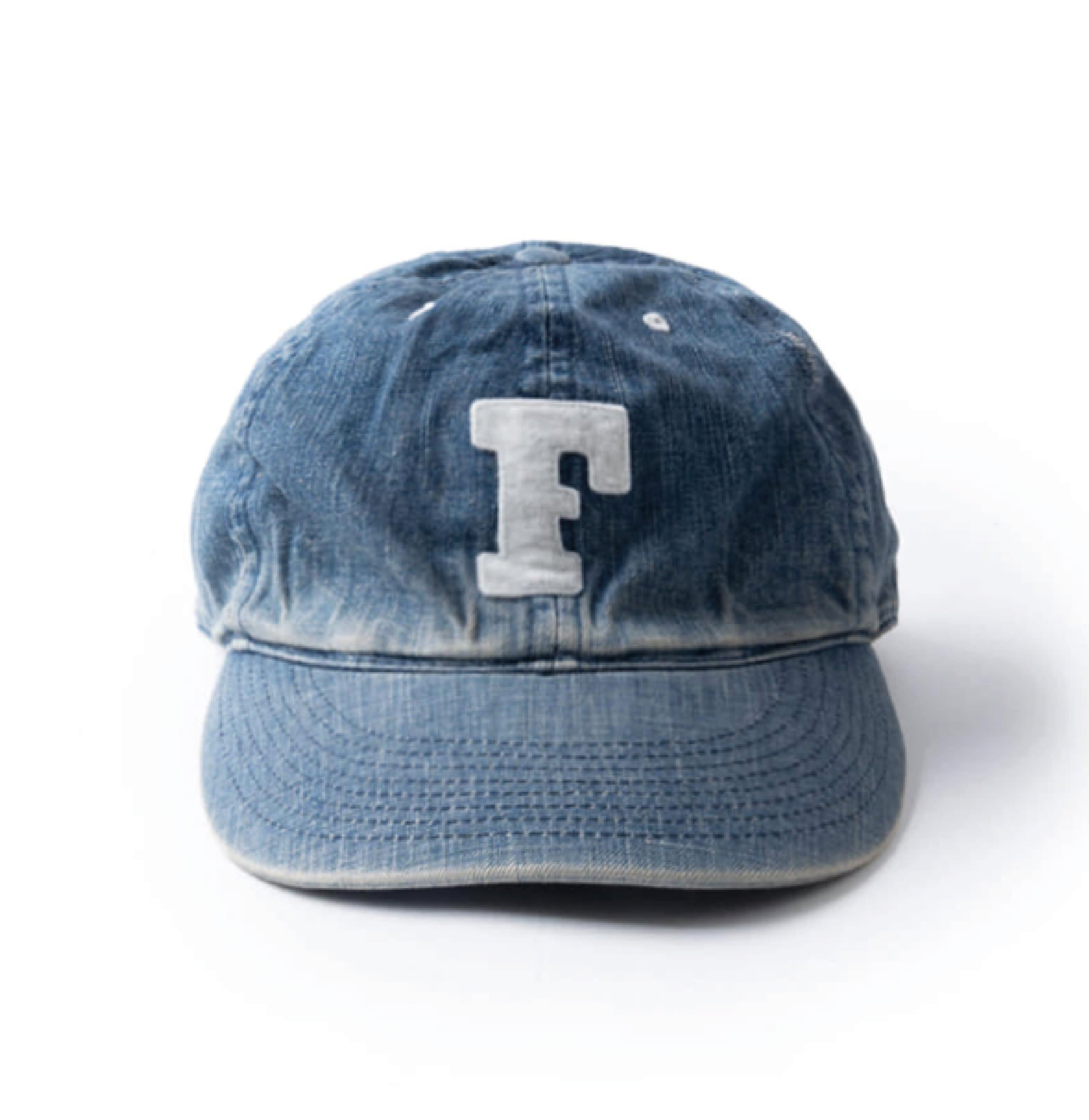 6843 Six Panel Denim Baseball Cap 'F' Patch - Vintage Wash