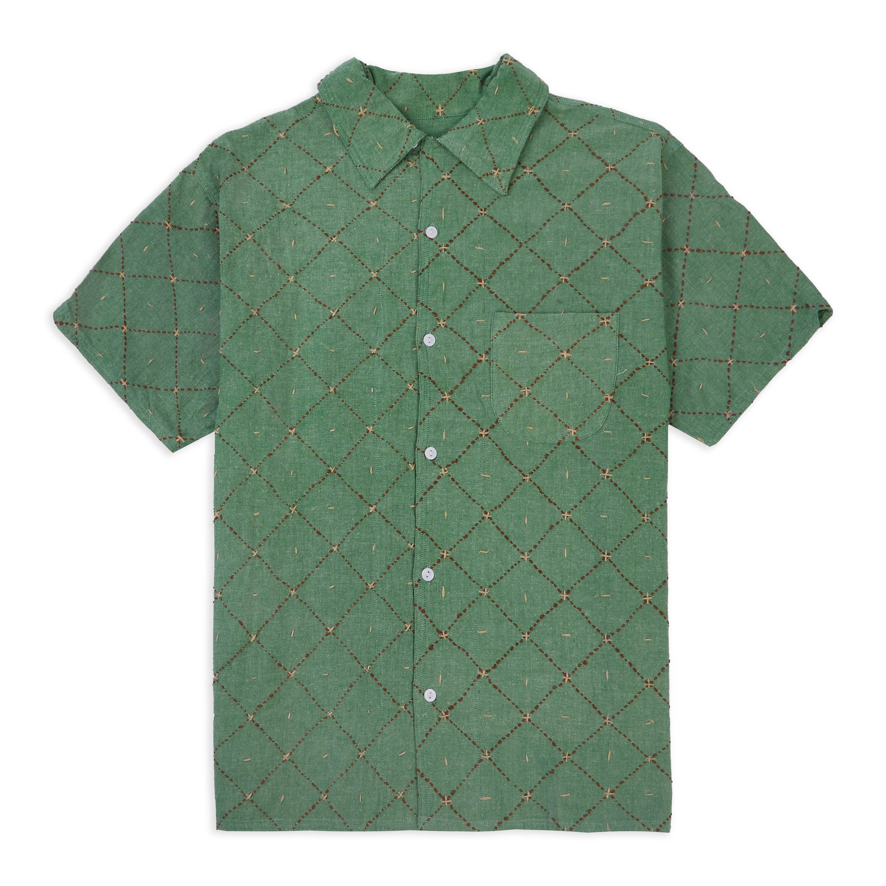Burrows & Hare Kantha Short Sleeve Shirt - Green