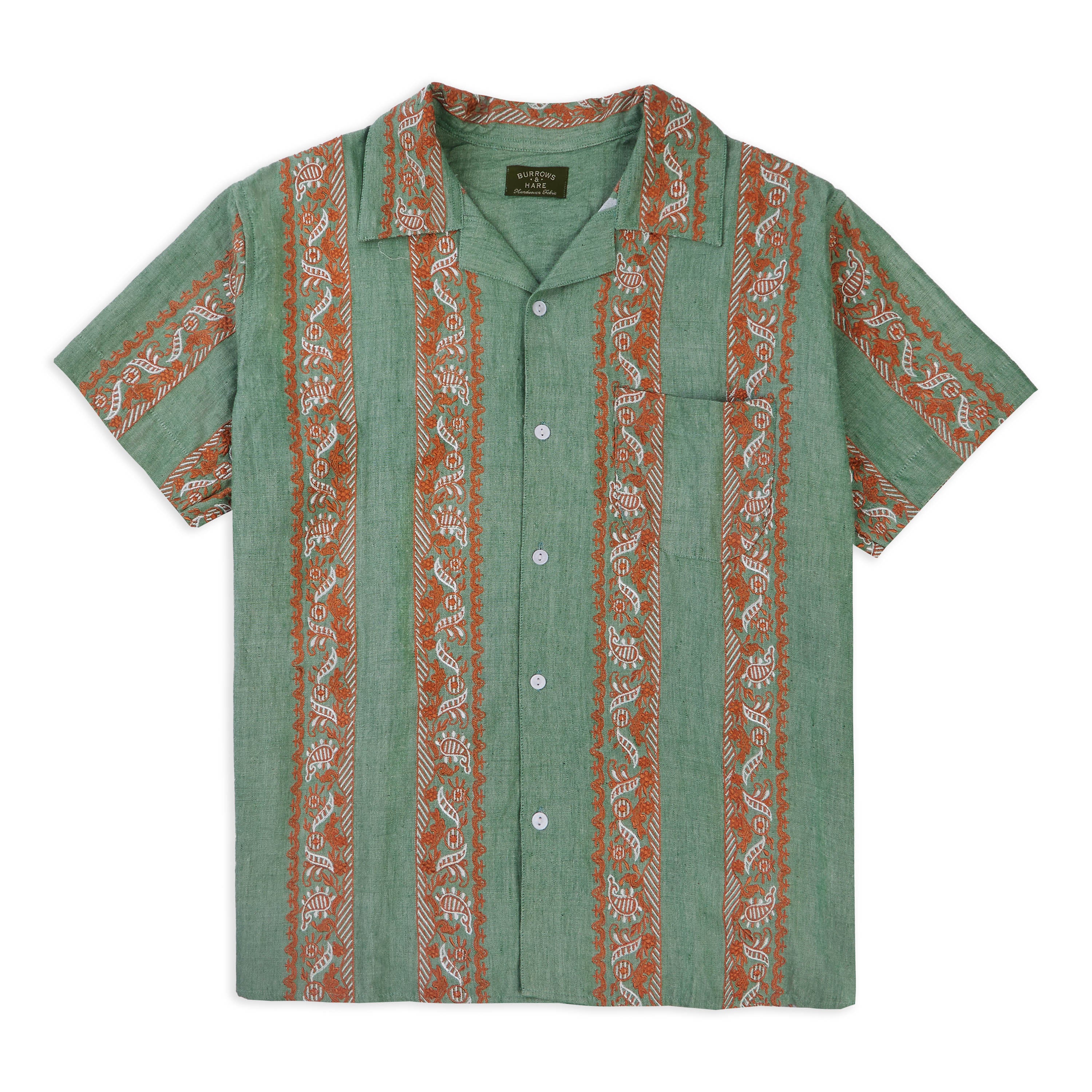 Burrows & Hare Embroidered Short Sleeve Shirt - Green