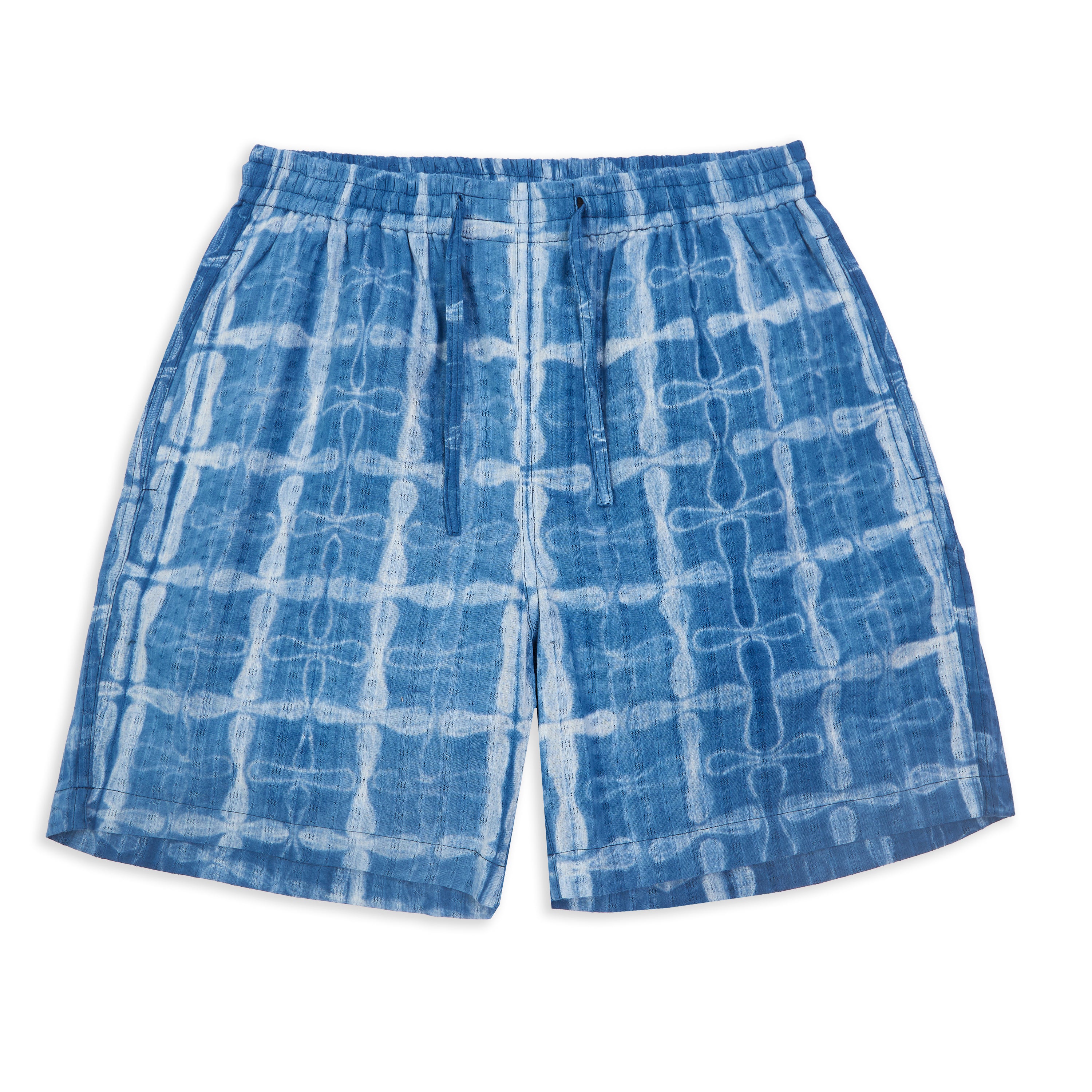 Kardo Olbia Drawstring Shorts in Shibori Indigo, 100% cotton, handcrafted.