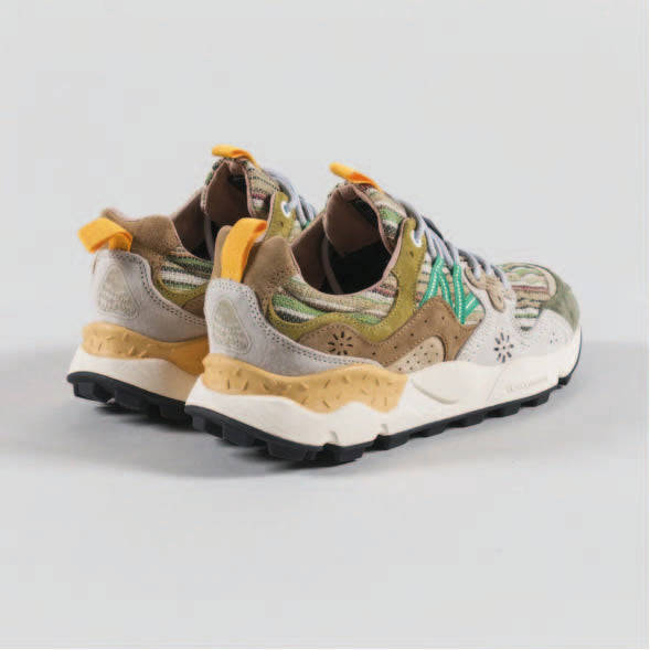 Flower Mountain Yamano 3 Suede/Cotton Military Brown-Cream rear angle pair view