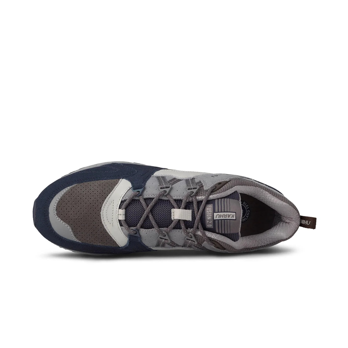 Top view of Karhu Fusion 2.0 trainers highlighting the rope laces and pull tab.