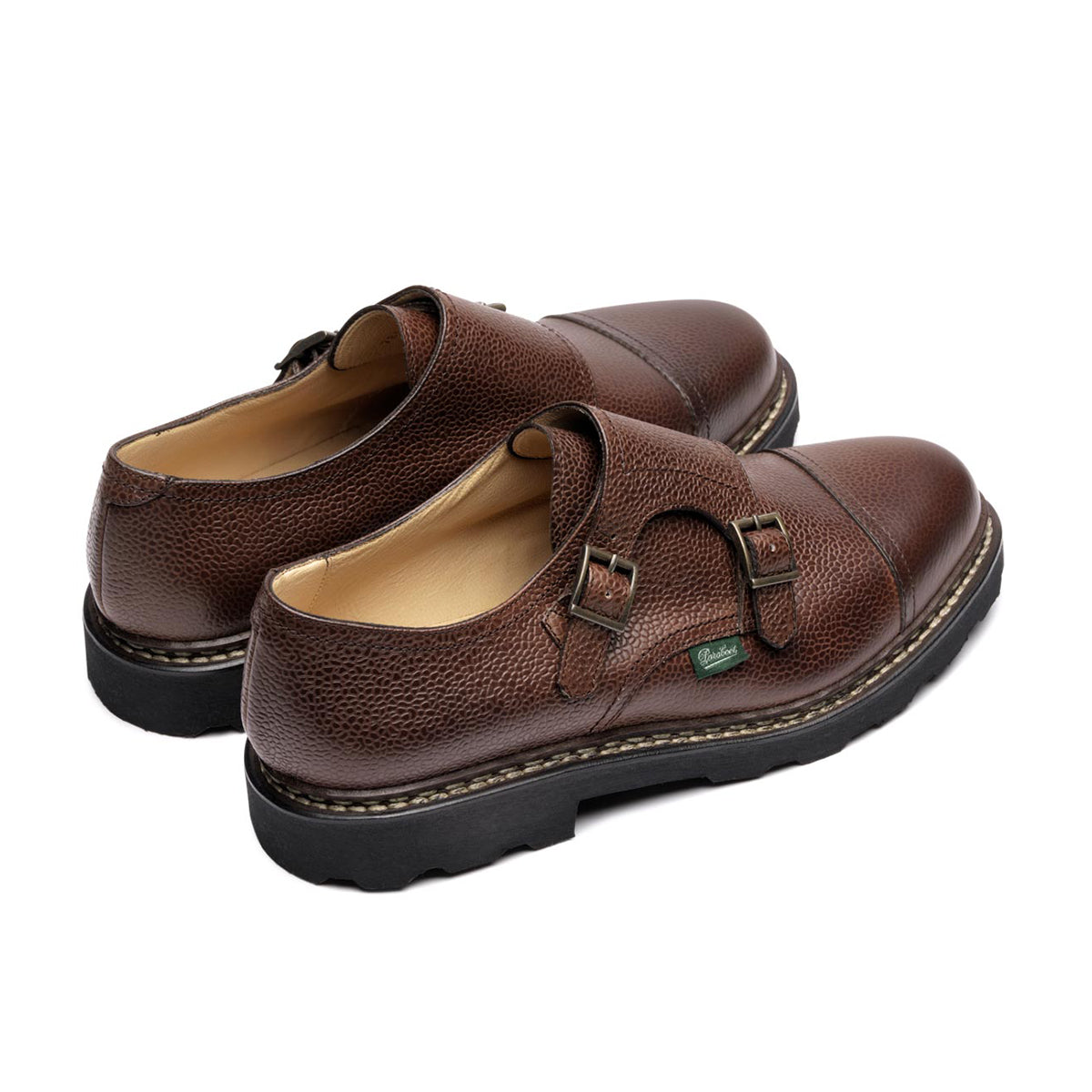 Top view of the Paraboot William Shoe in Graine Ebene showcasing the double-buckle design.