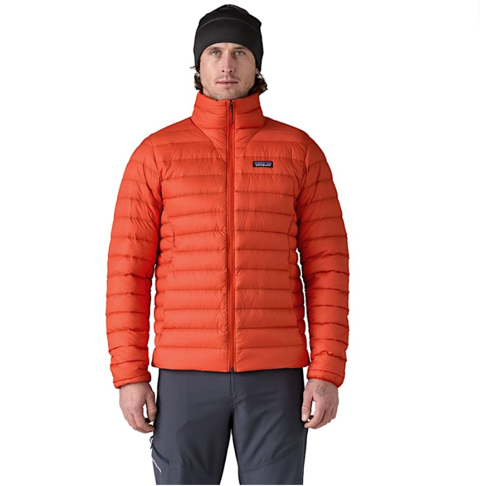 Patagonia Down Sweater in Coal Orange, offering vibrant style and comfort.