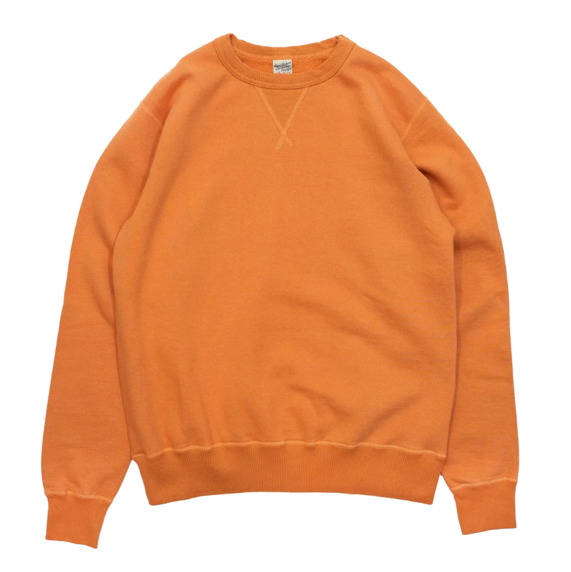 Buzz Rickson's Set-In Crew Neck Sweatshirt in orange cotton — vintage military style.