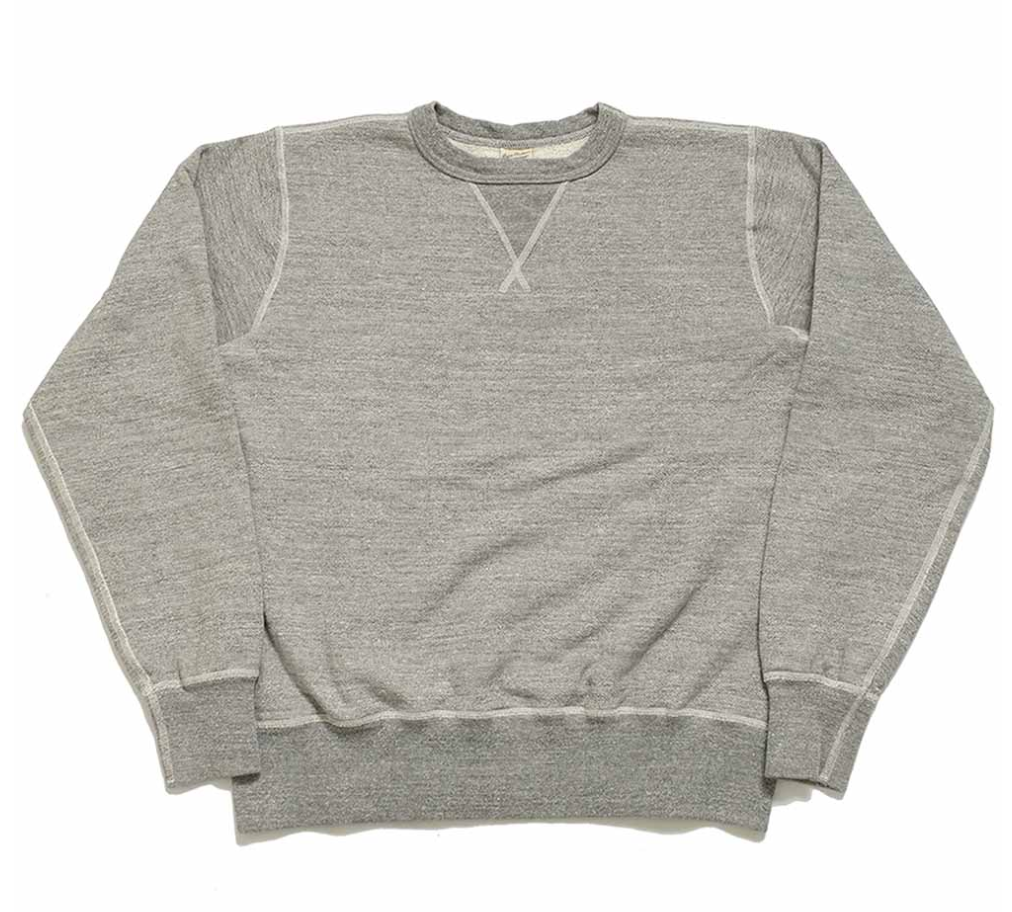 Buzz Rickson's Set-In Crew Neck Sweatshirt in Heather Grey, 100% Cotton, Made in Japan.