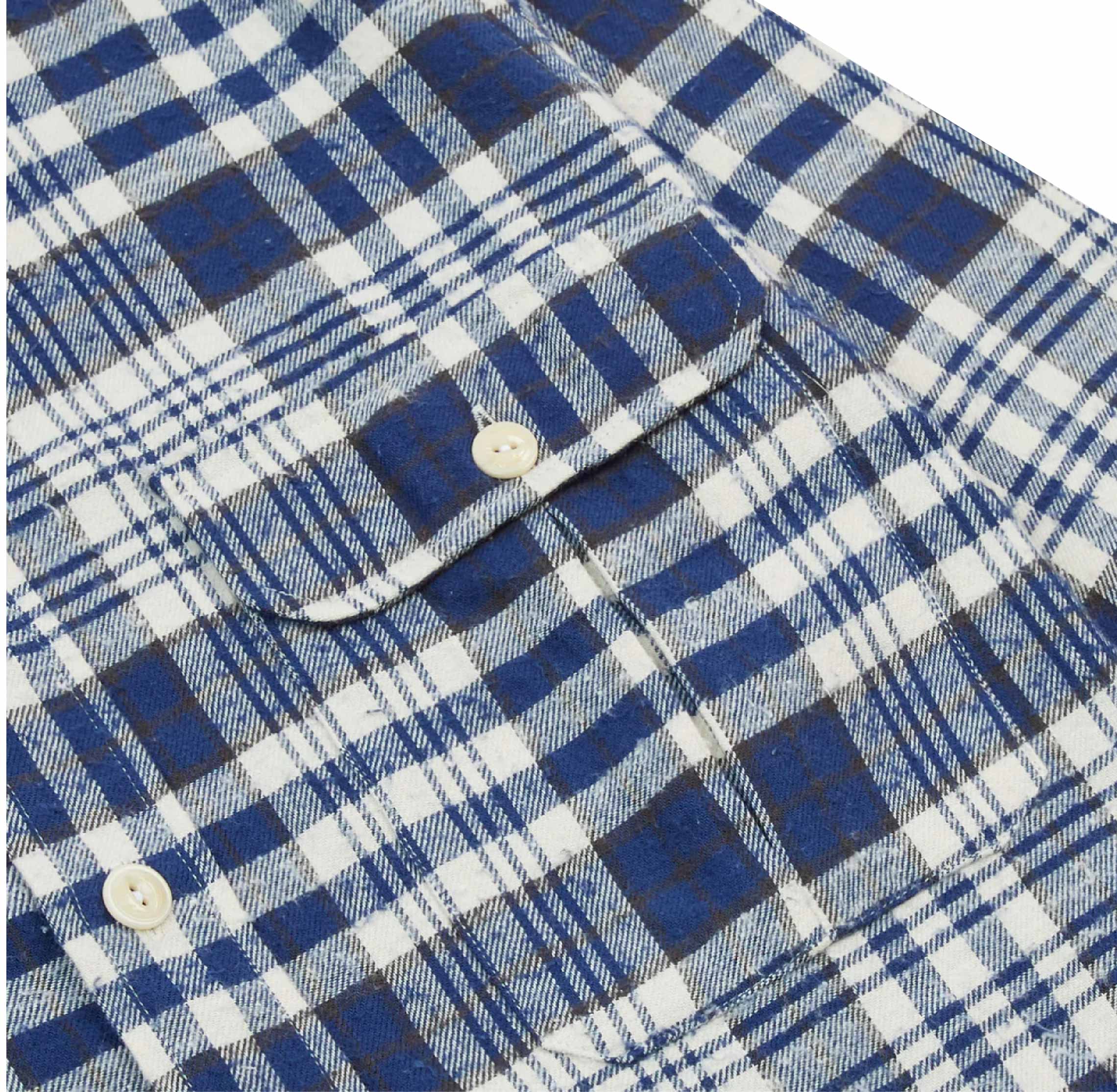 Blue Check Brushed Cotton Two-Pocket Work Shirt