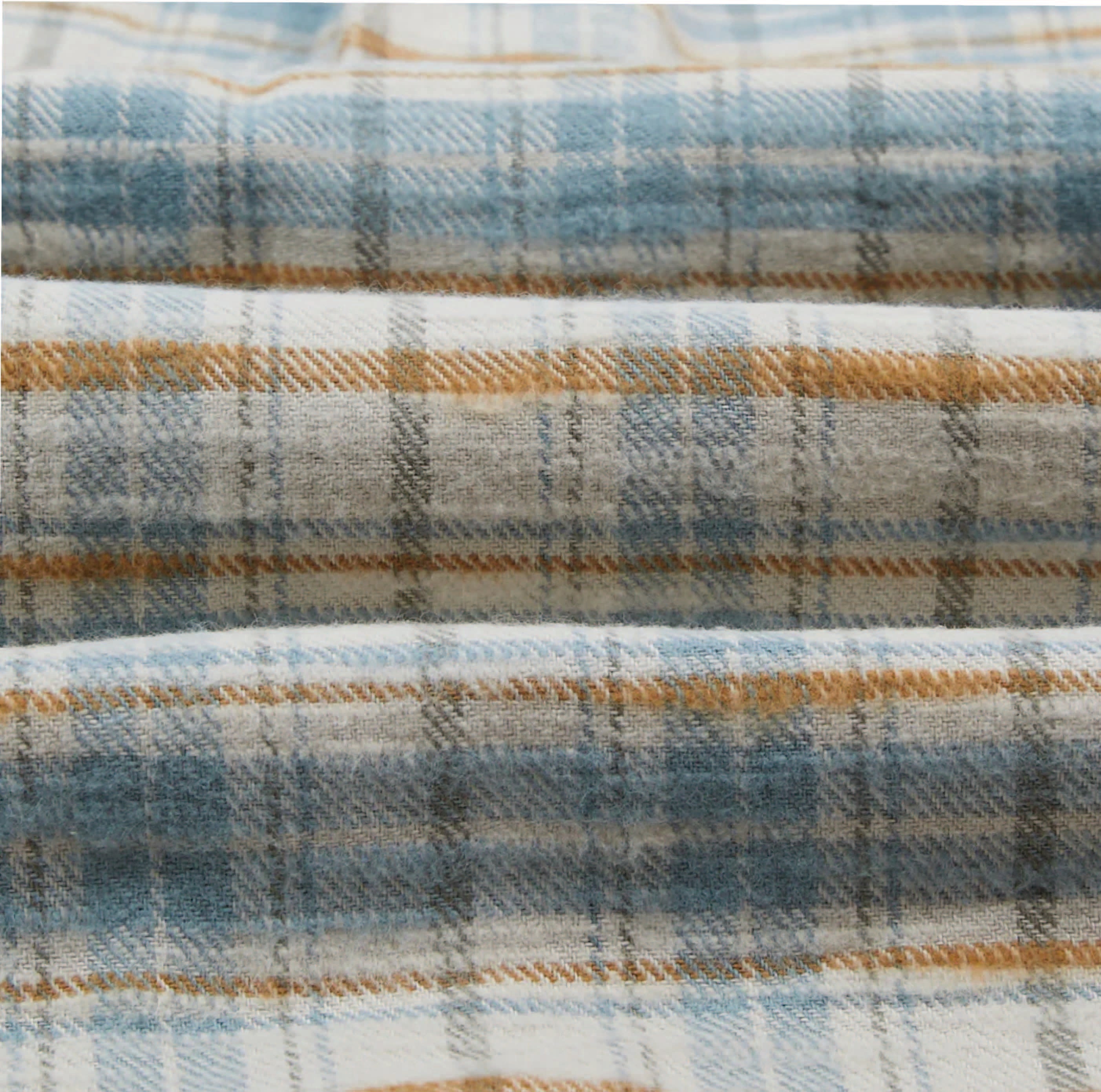 Ecru and Blue Check Cotton Two-Pocket Work Shirt