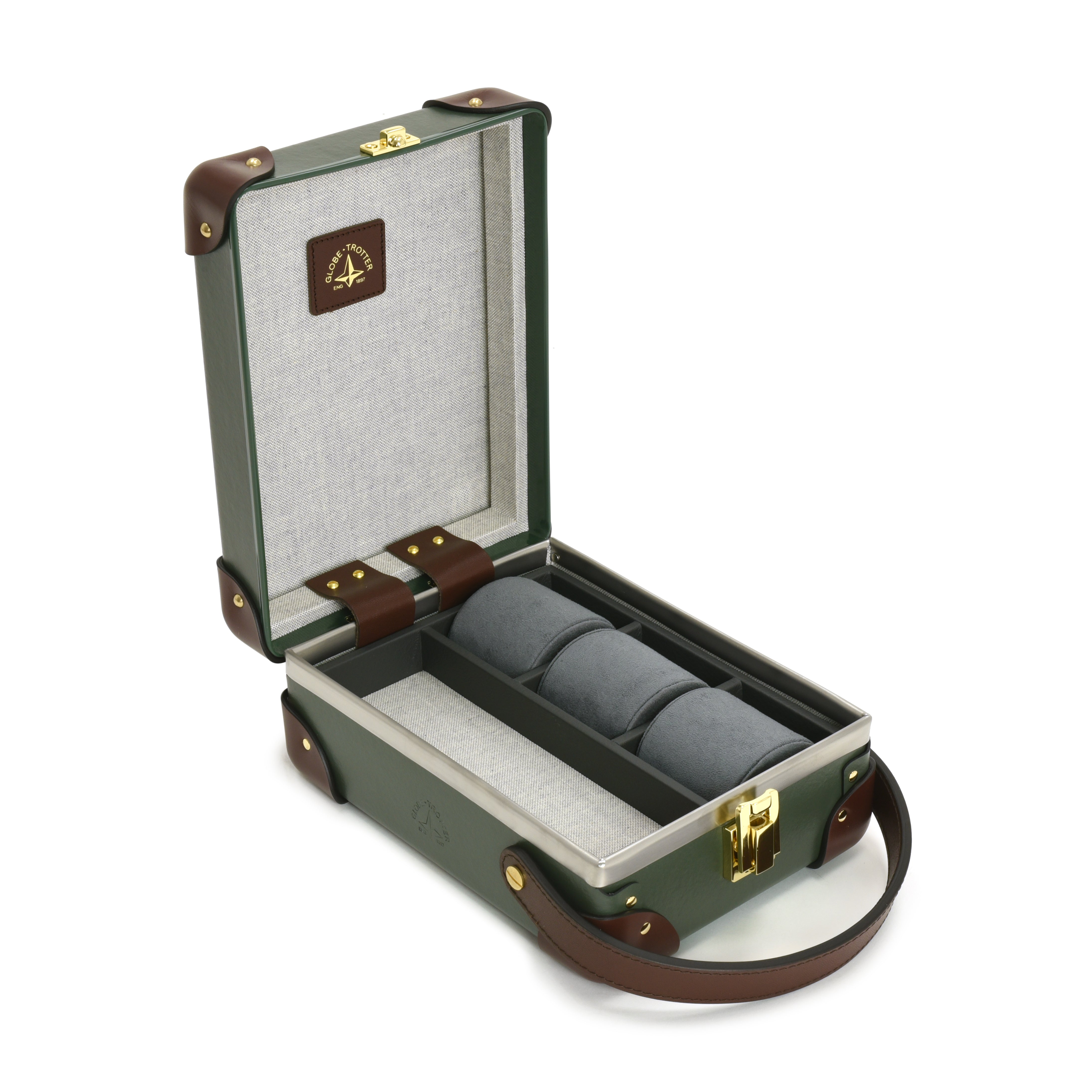 Centenary 3-Slot Watch Case - Green/Brown