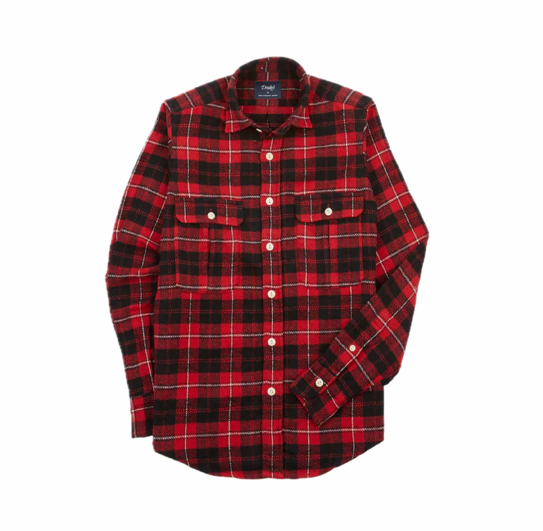 Red Check Cotton Two-Pocket Work Shirt