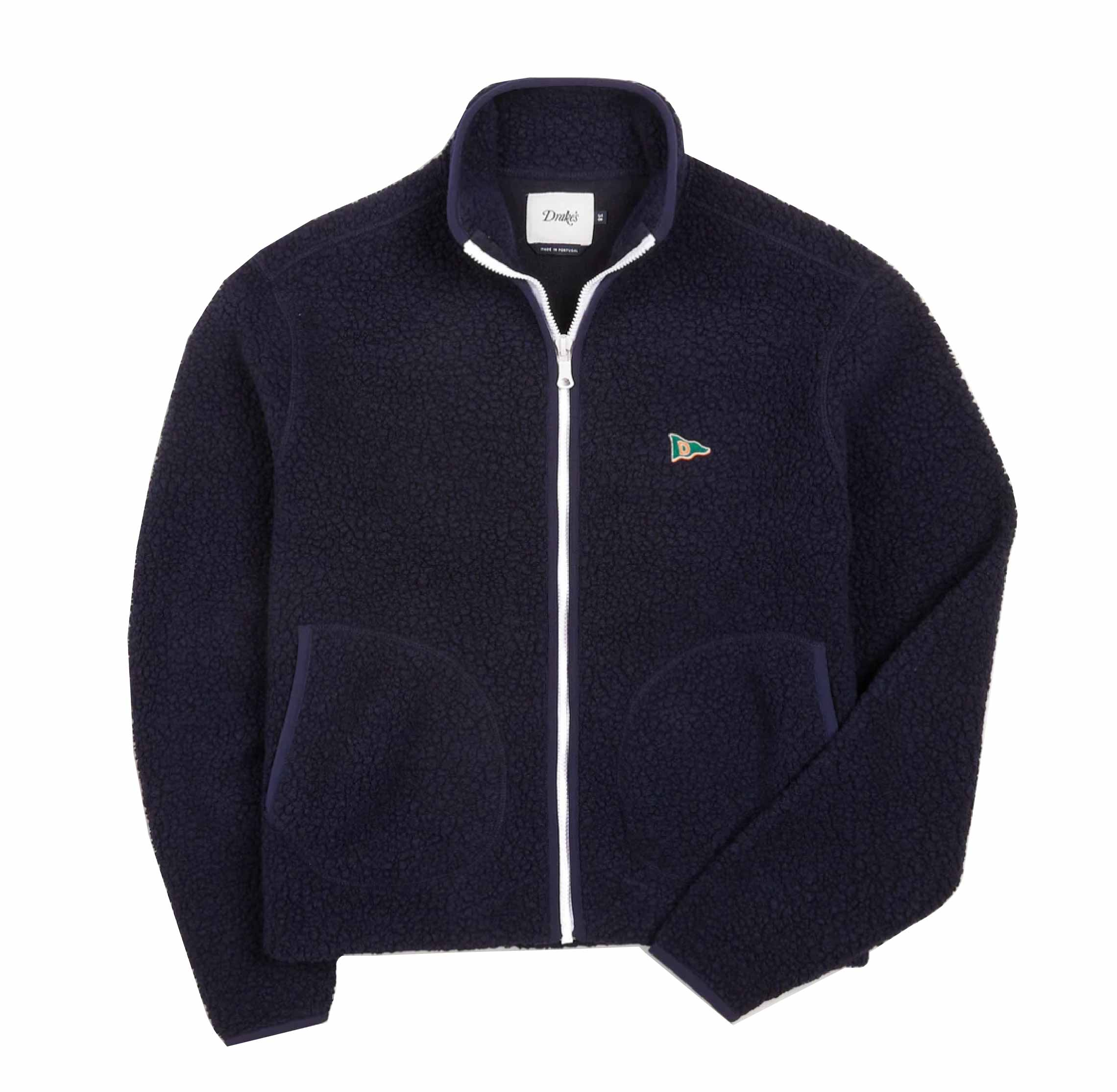 Navy Boucle Wool Zip Fleece Jacket