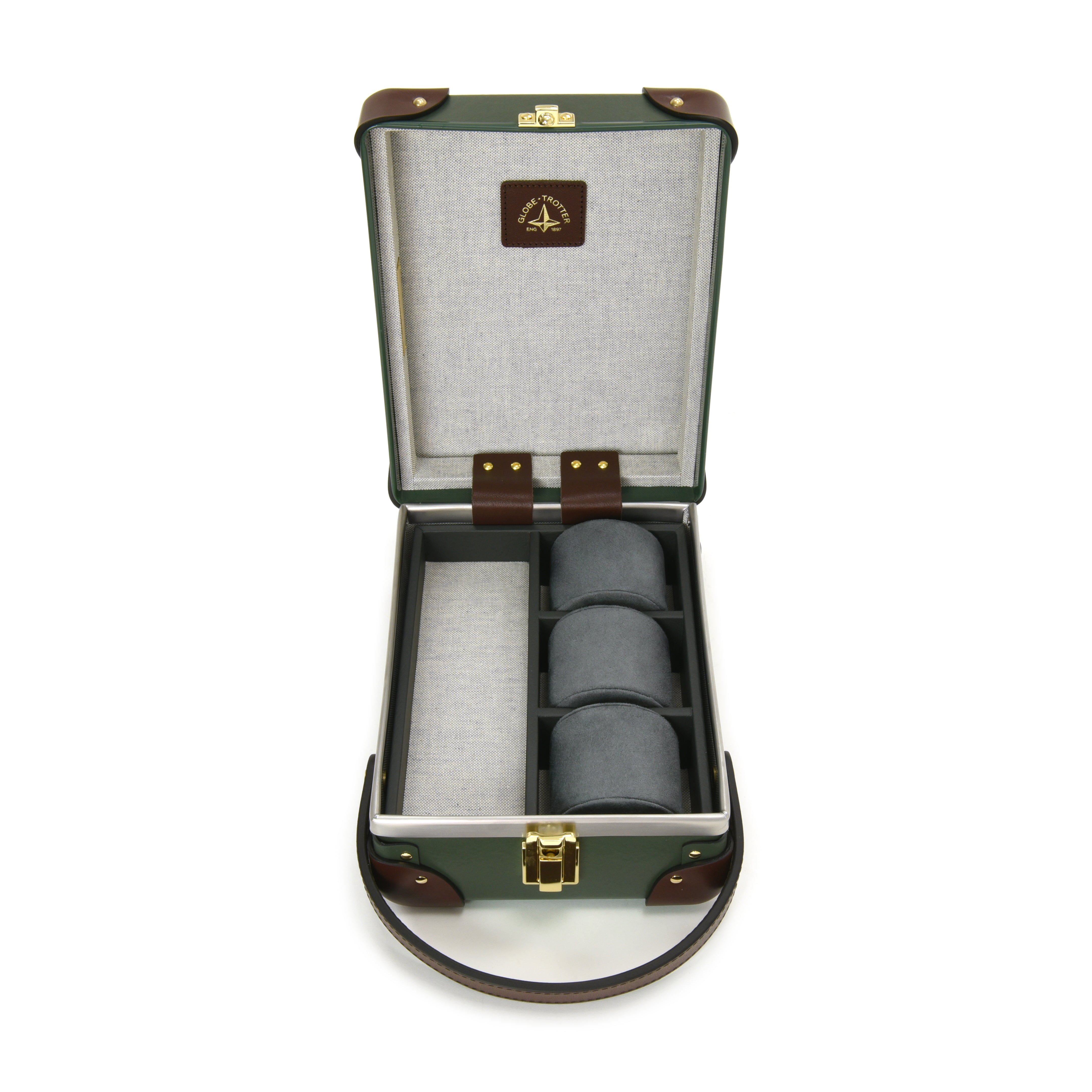 Centenary 3-Slot Watch Case - Green/Brown