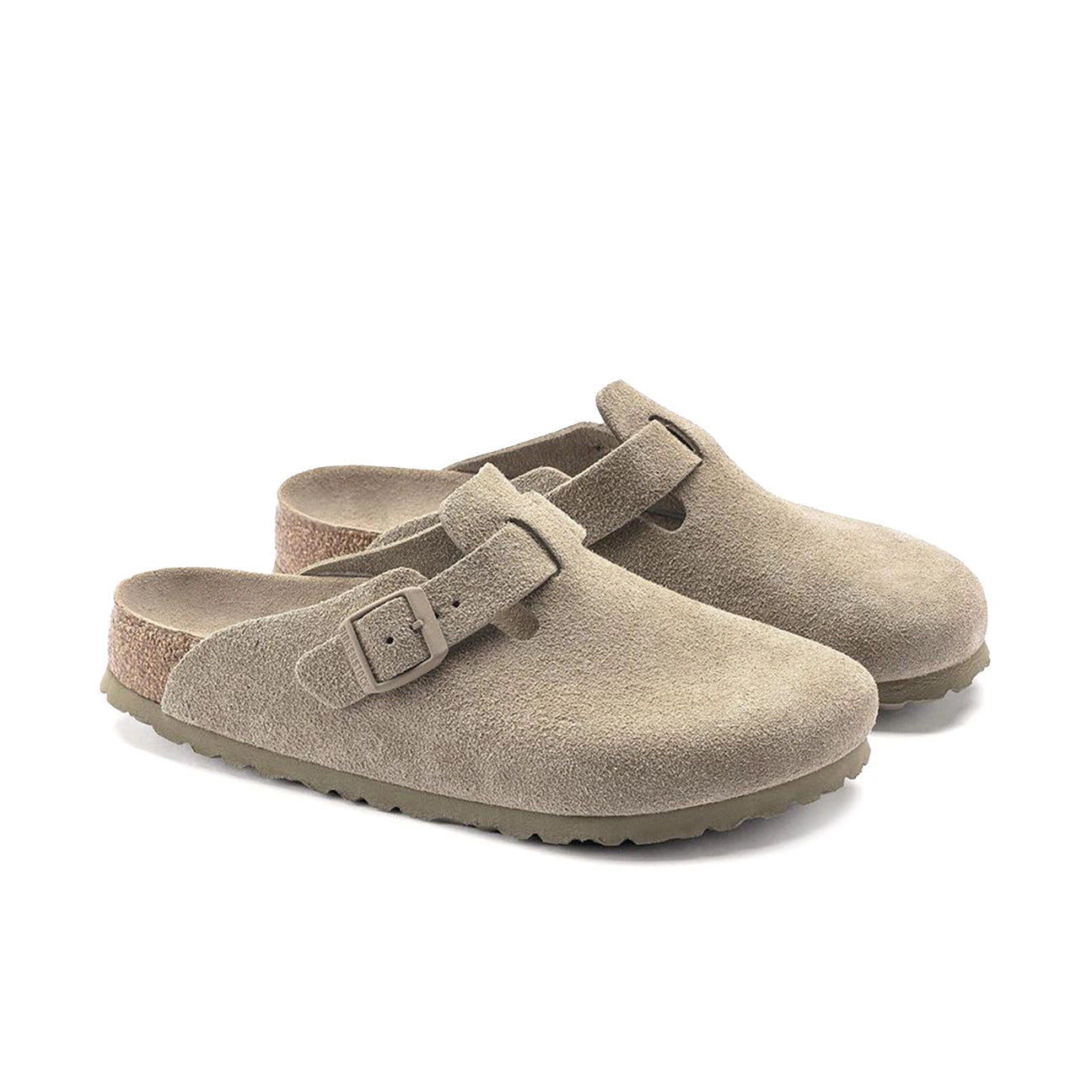 BIRKENSTOCK Boston Soft Footbed Clogs - Suede Leather Faded Khaki