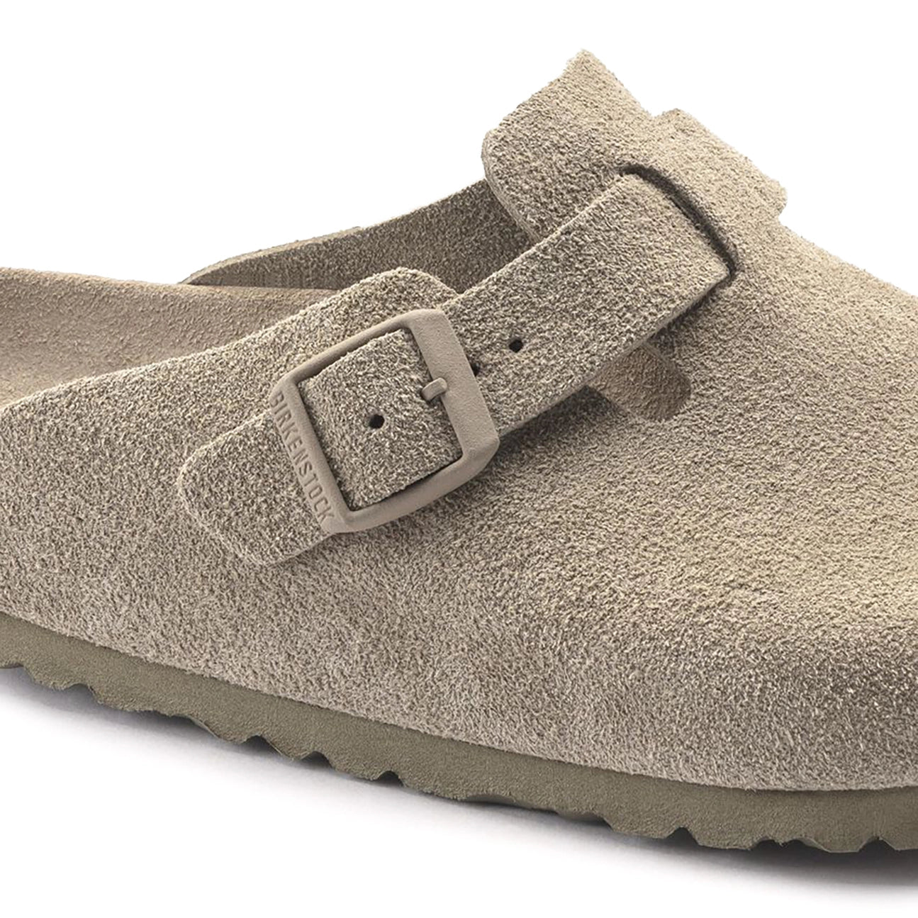 BIRKENSTOCK Boston Soft Footbed Clogs - Suede Leather Faded Khaki