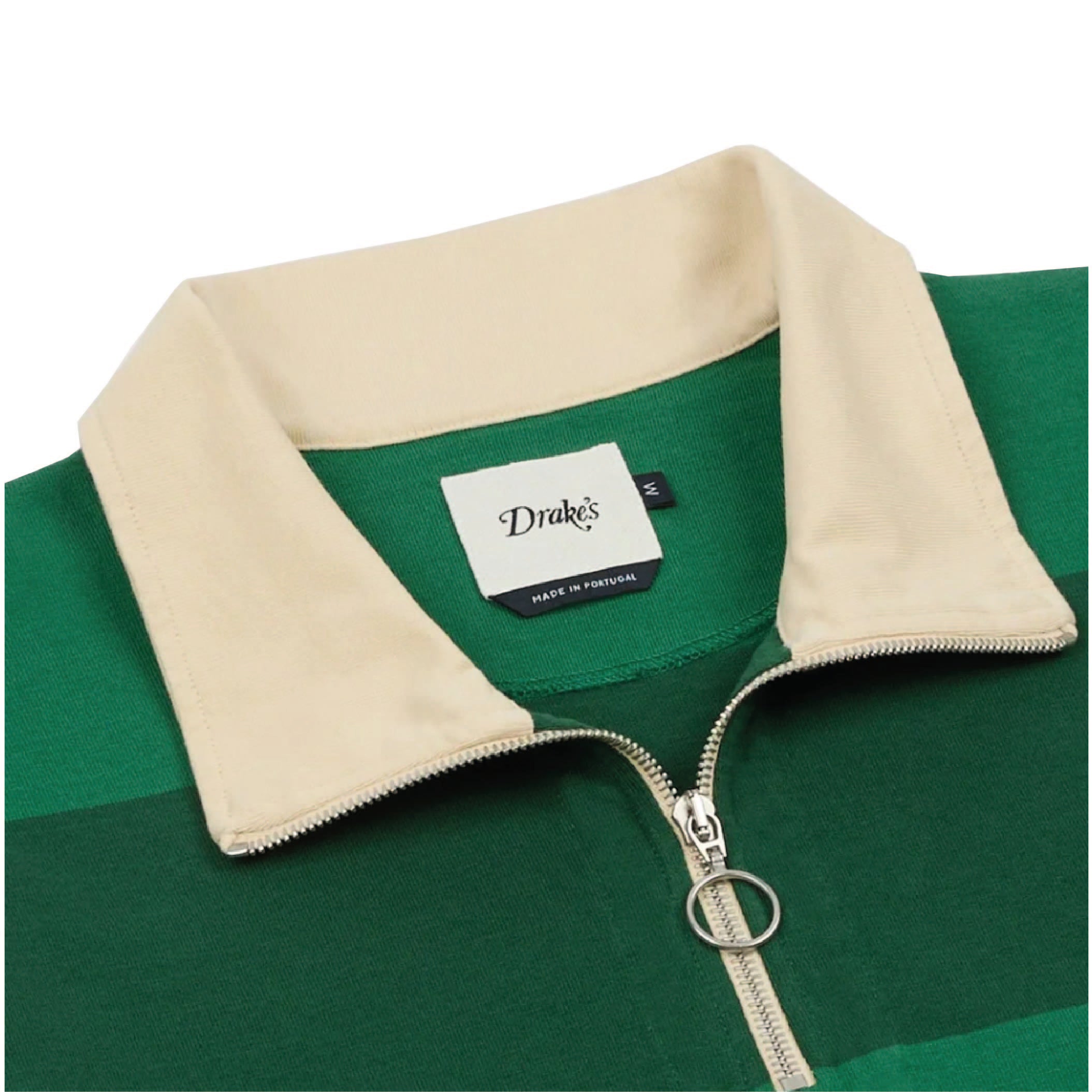 Block Stripe Cotton Quarter Zip Rugby Shirt - Green