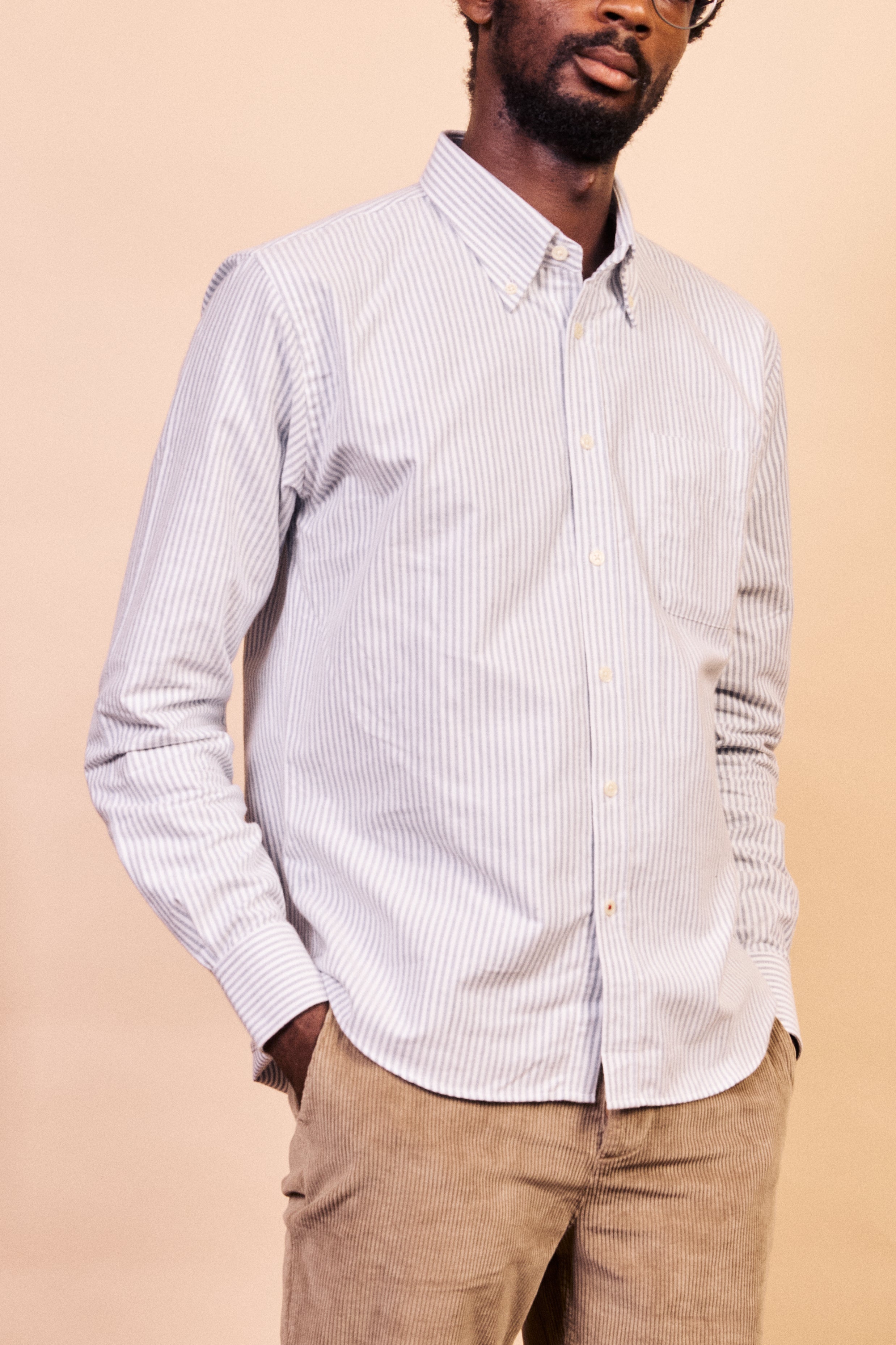 Button-down Cotton Oxford Shirt - Navy Stripe