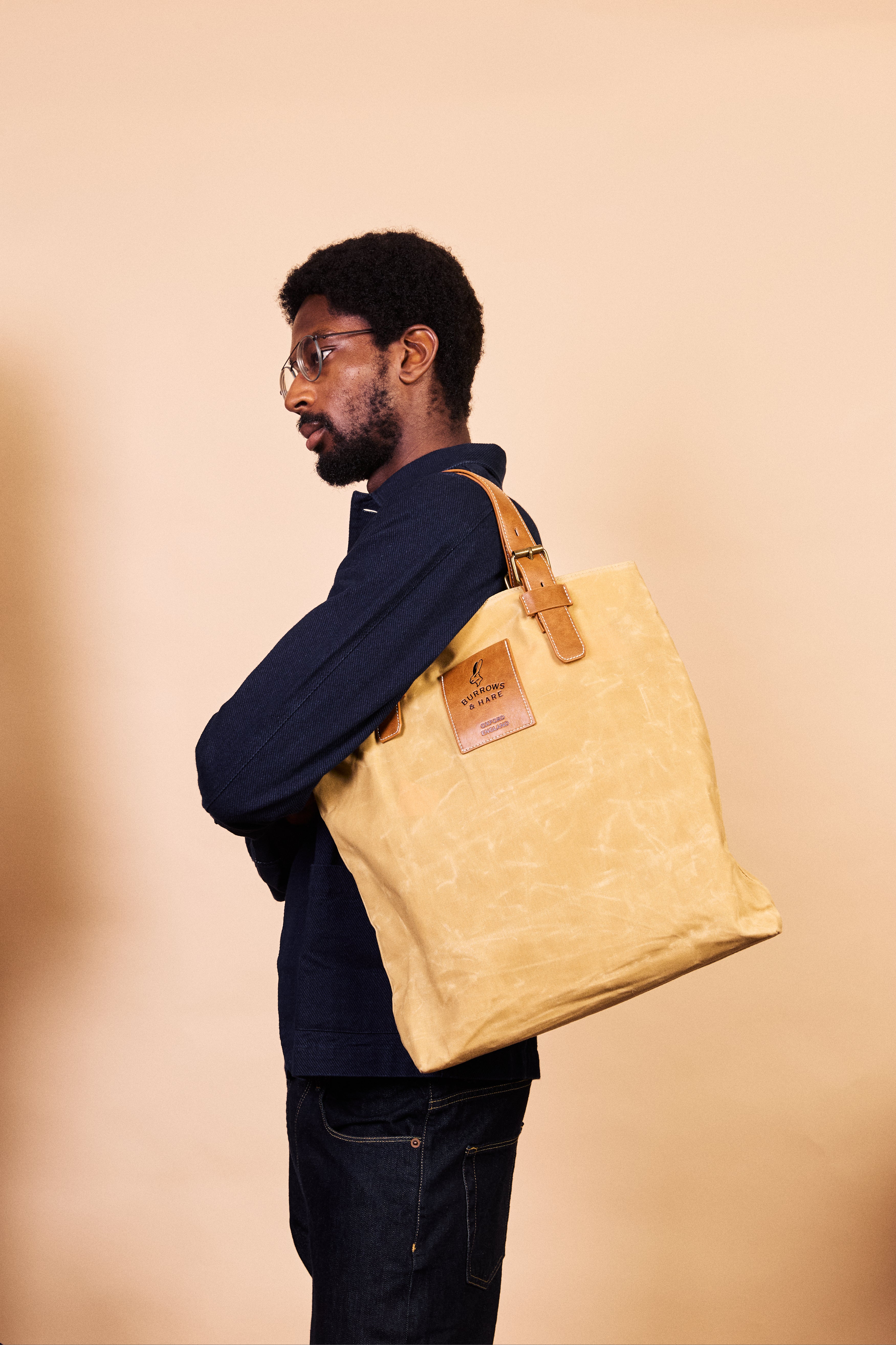 Waxed Cotton Canvas Tote Bag - Natural