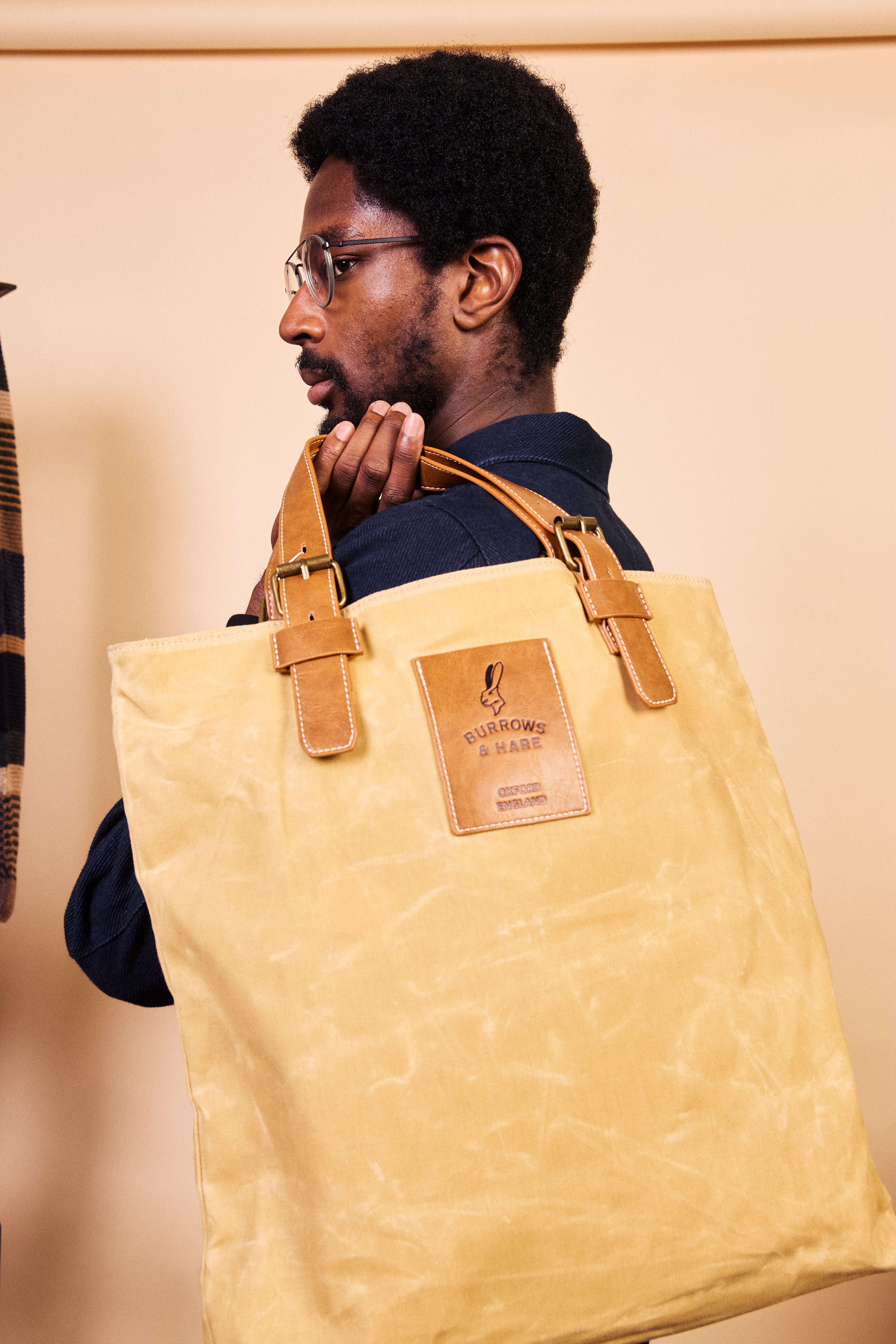 Waxed Cotton Canvas Tote Bag - Natural