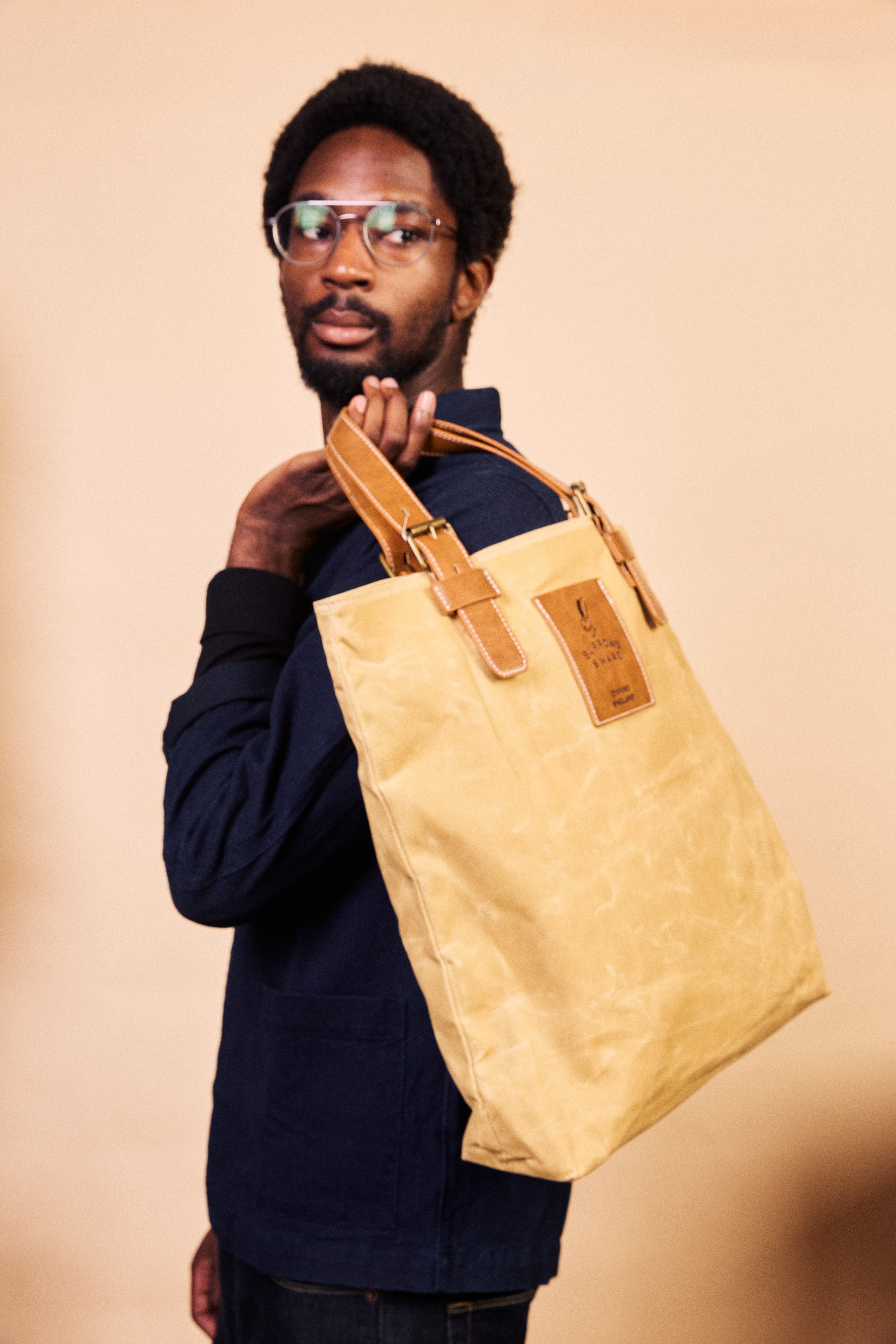 Waxed Cotton Canvas Tote Bag - Natural