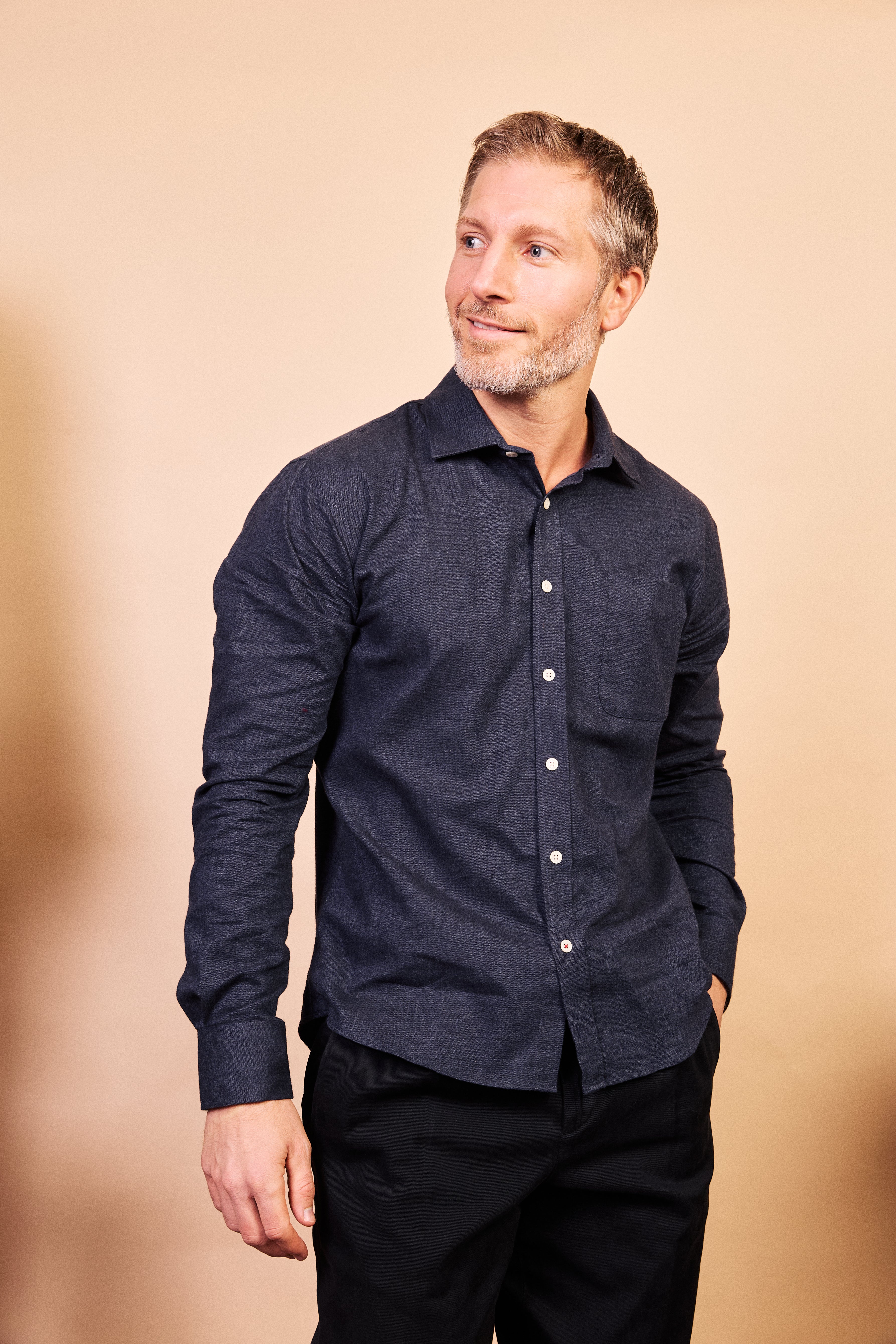 Classic Cotton Shirt - Navy Herringbone