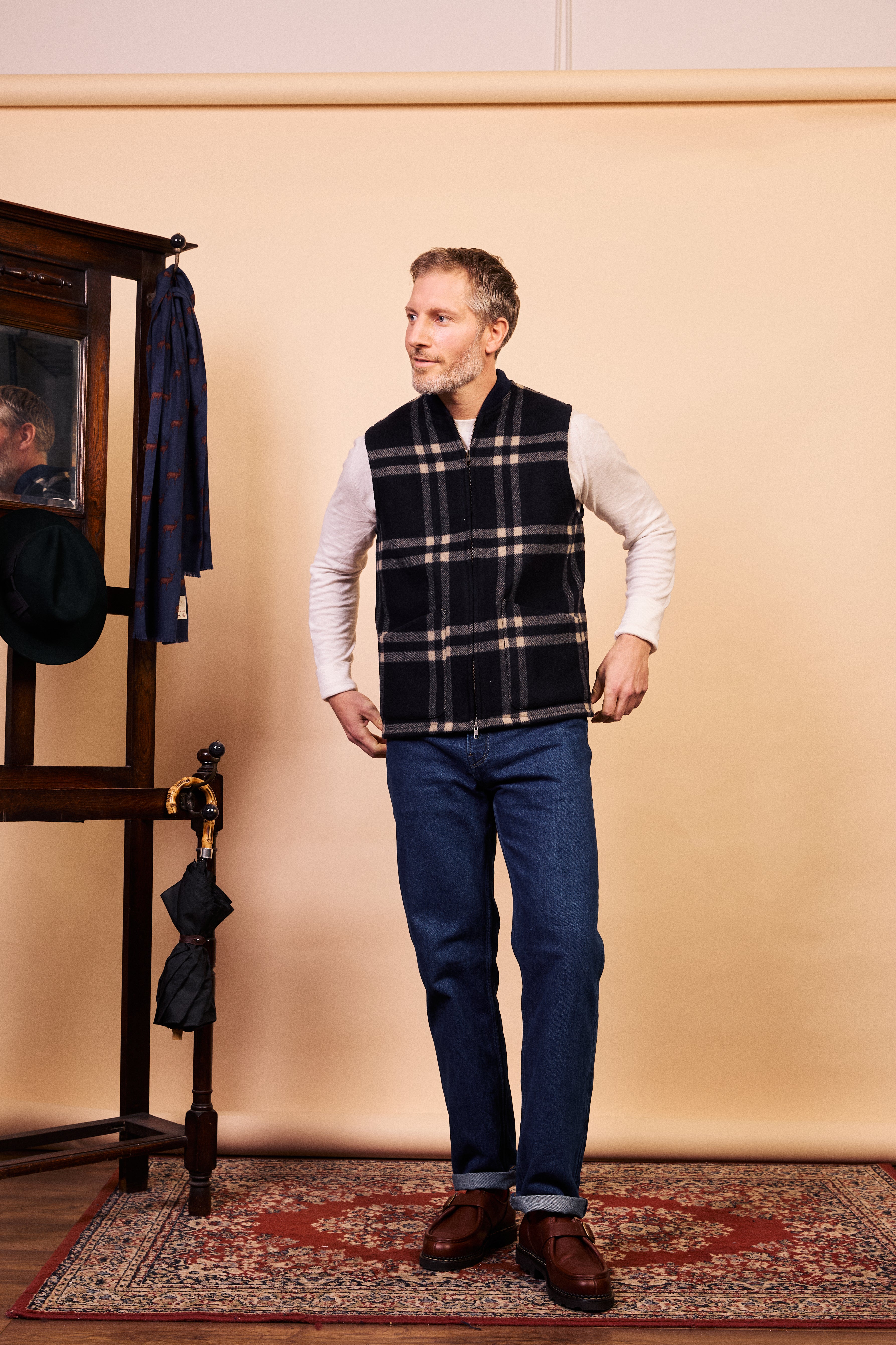 Wool Gilet - Navy Check