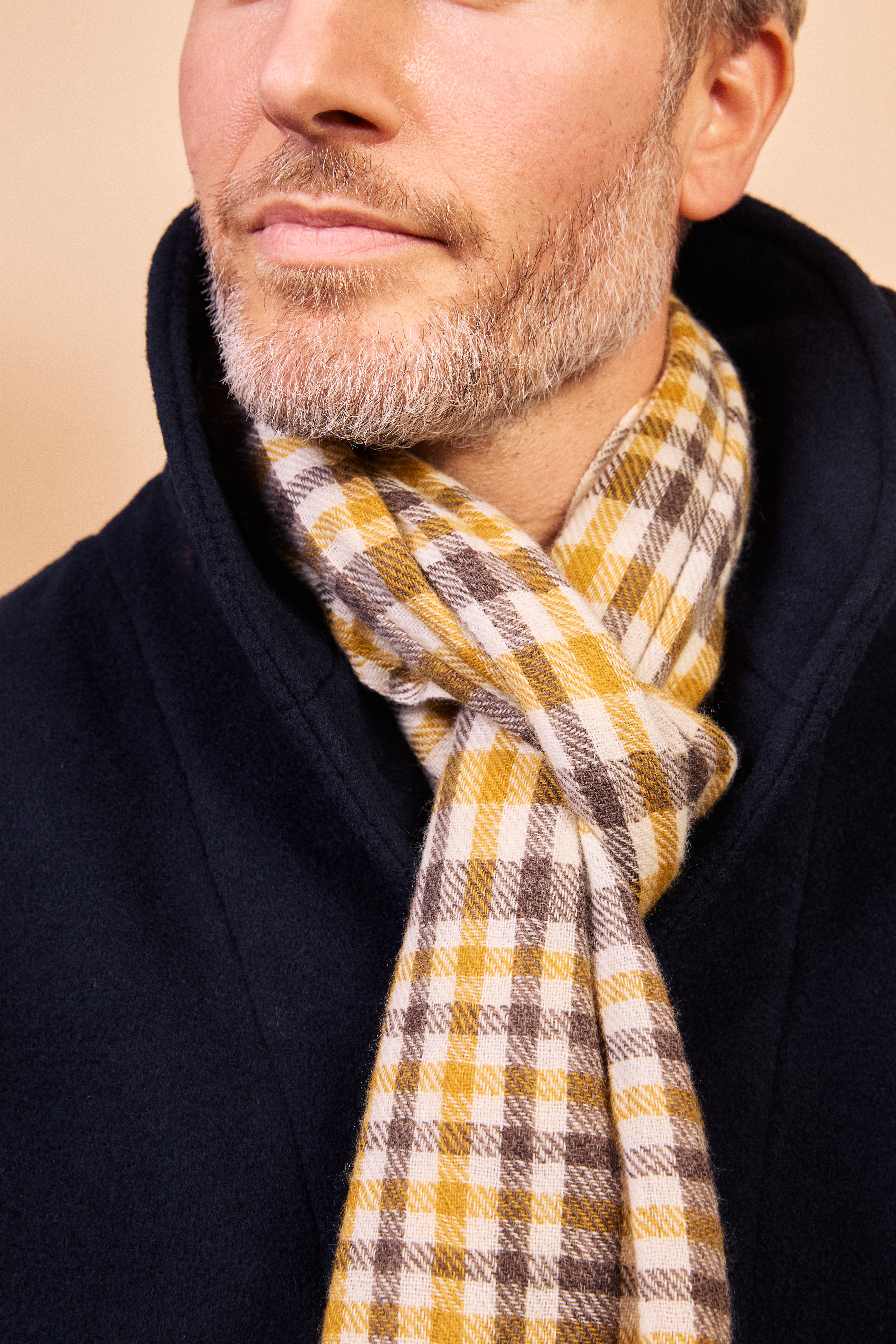 Cashmere & Merino Wool Scarf - Tartan Mustard & Brown