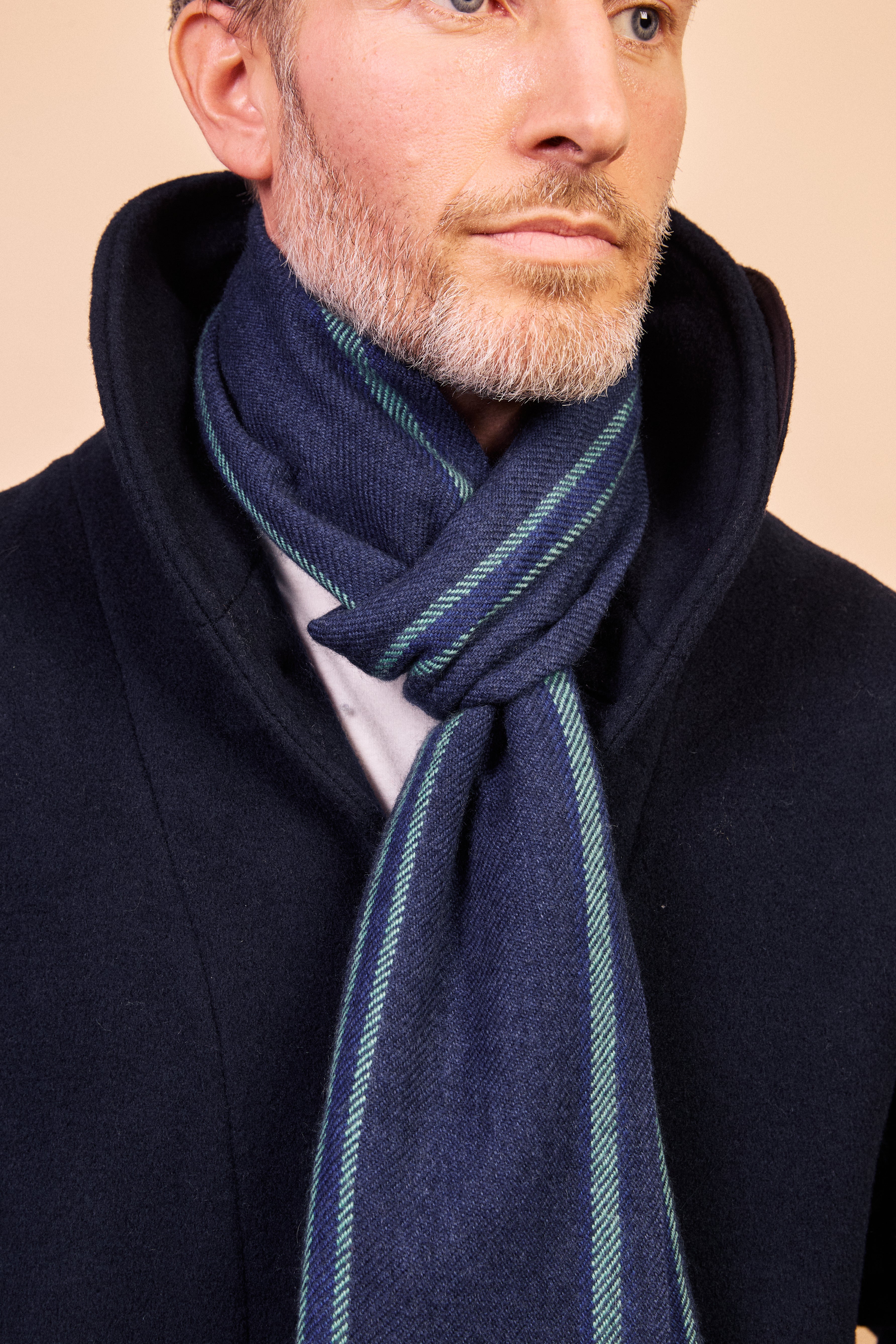 Cashmere & Merino Wool Scarf - Blue Stripe