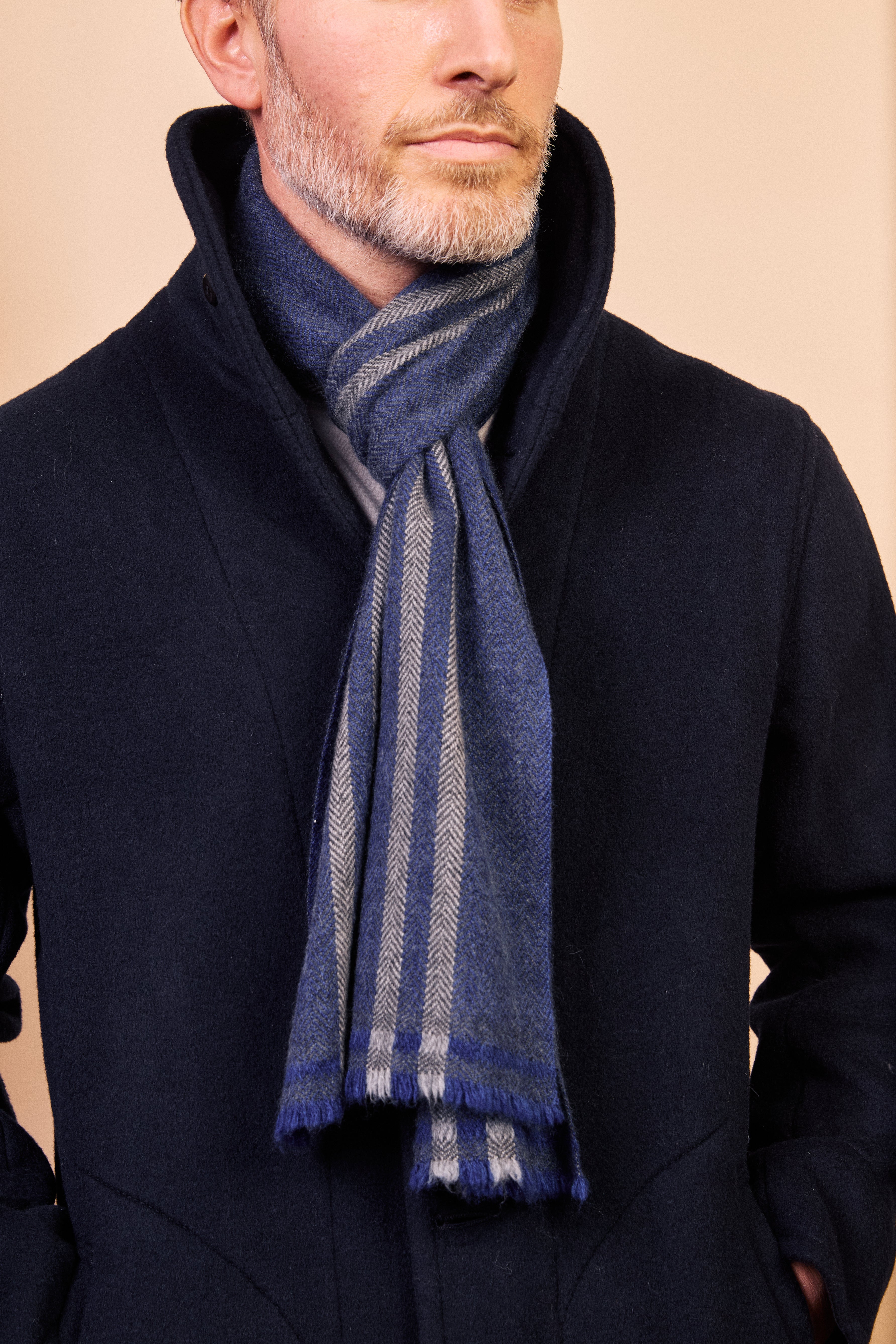 Cashmere & Merino Wool Scarf - Blue & Grey Stripe