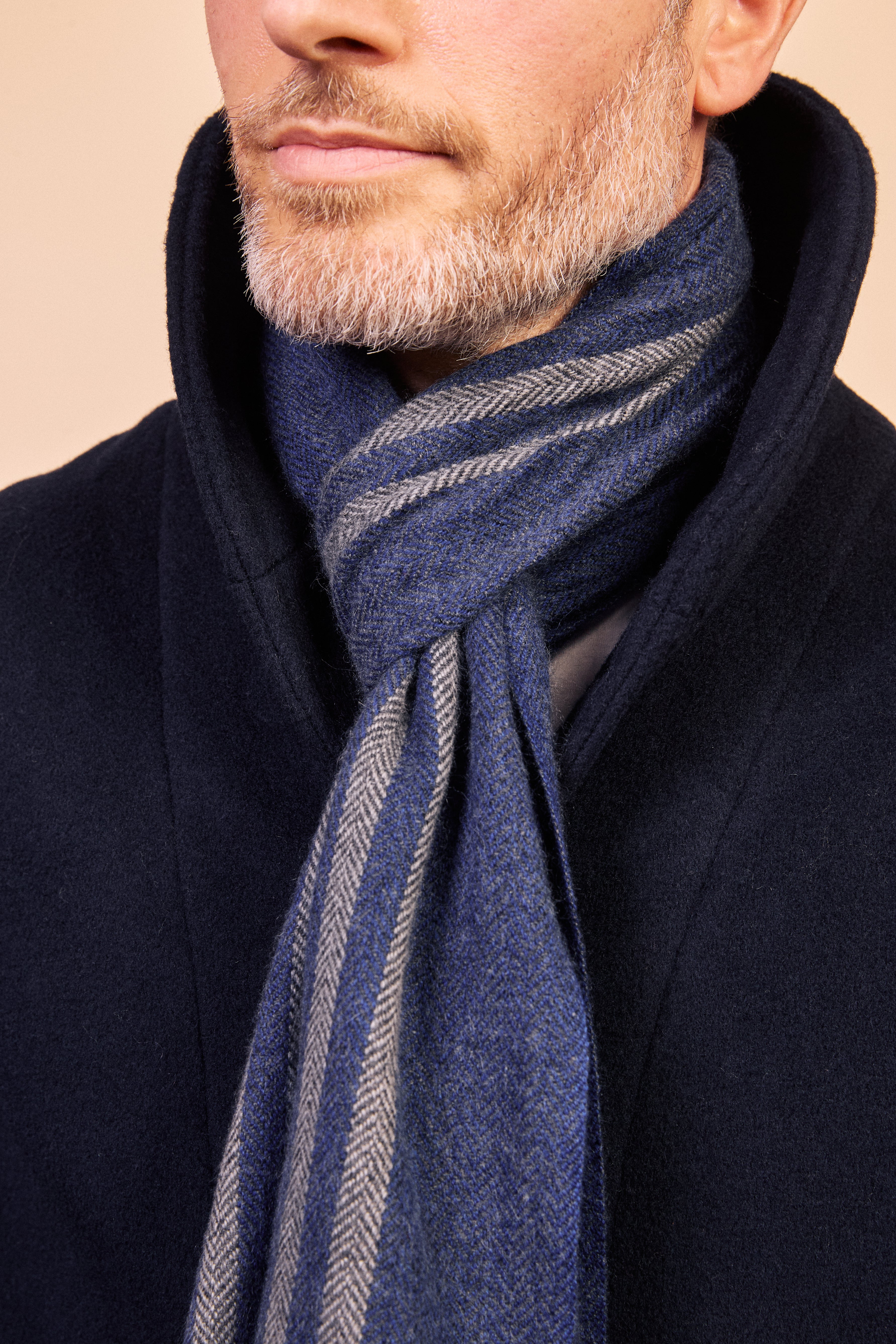 Cashmere & Merino Wool Scarf - Blue & Grey Stripe