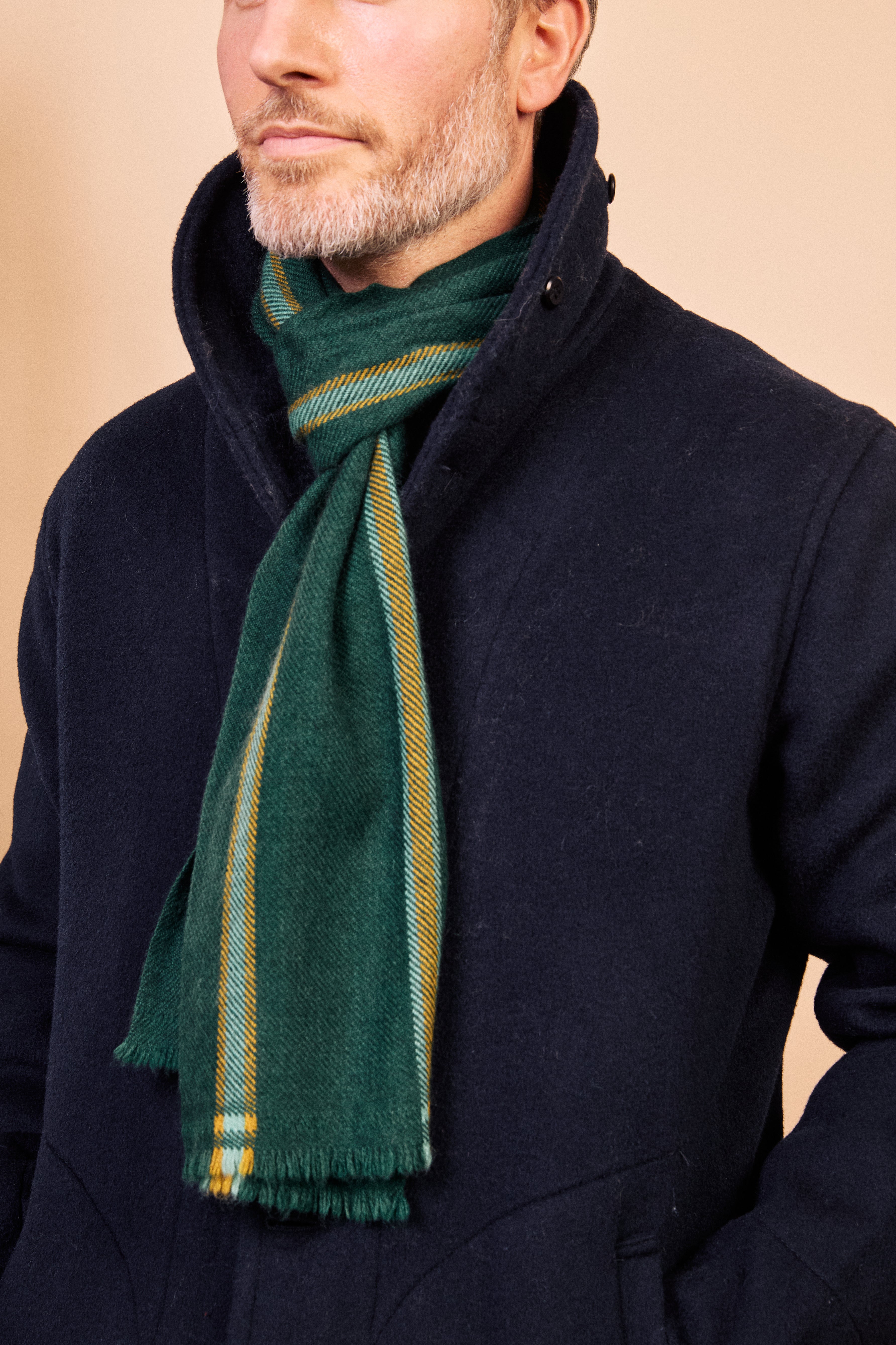 Cashmere & Merino Wool Scarf - Green Stripe