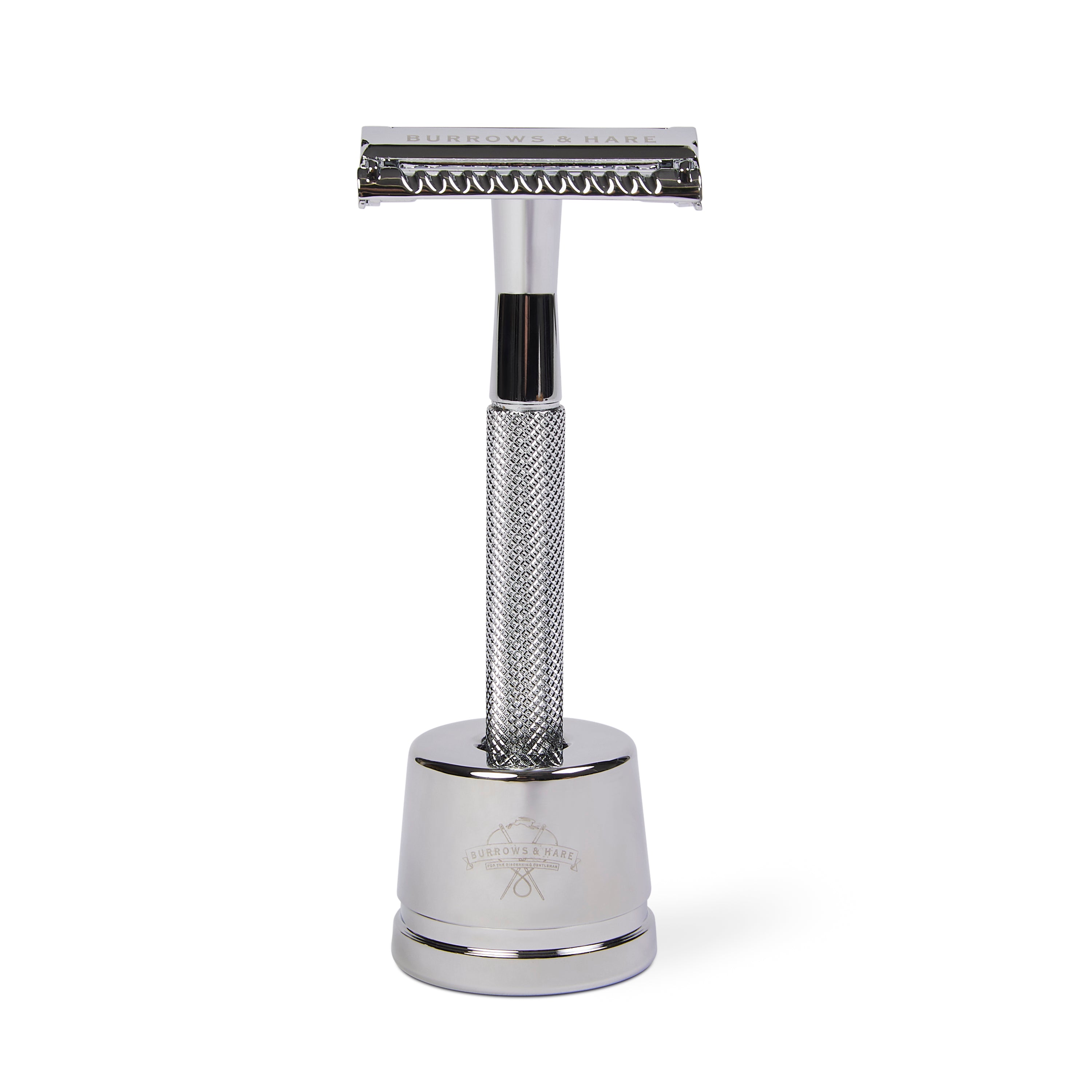 Double Edge Safety Razor & Stand  Silver