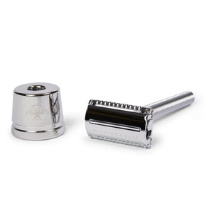 Burrows & Hare Butterfly Double Edge Safety Razor & Stand - Silver