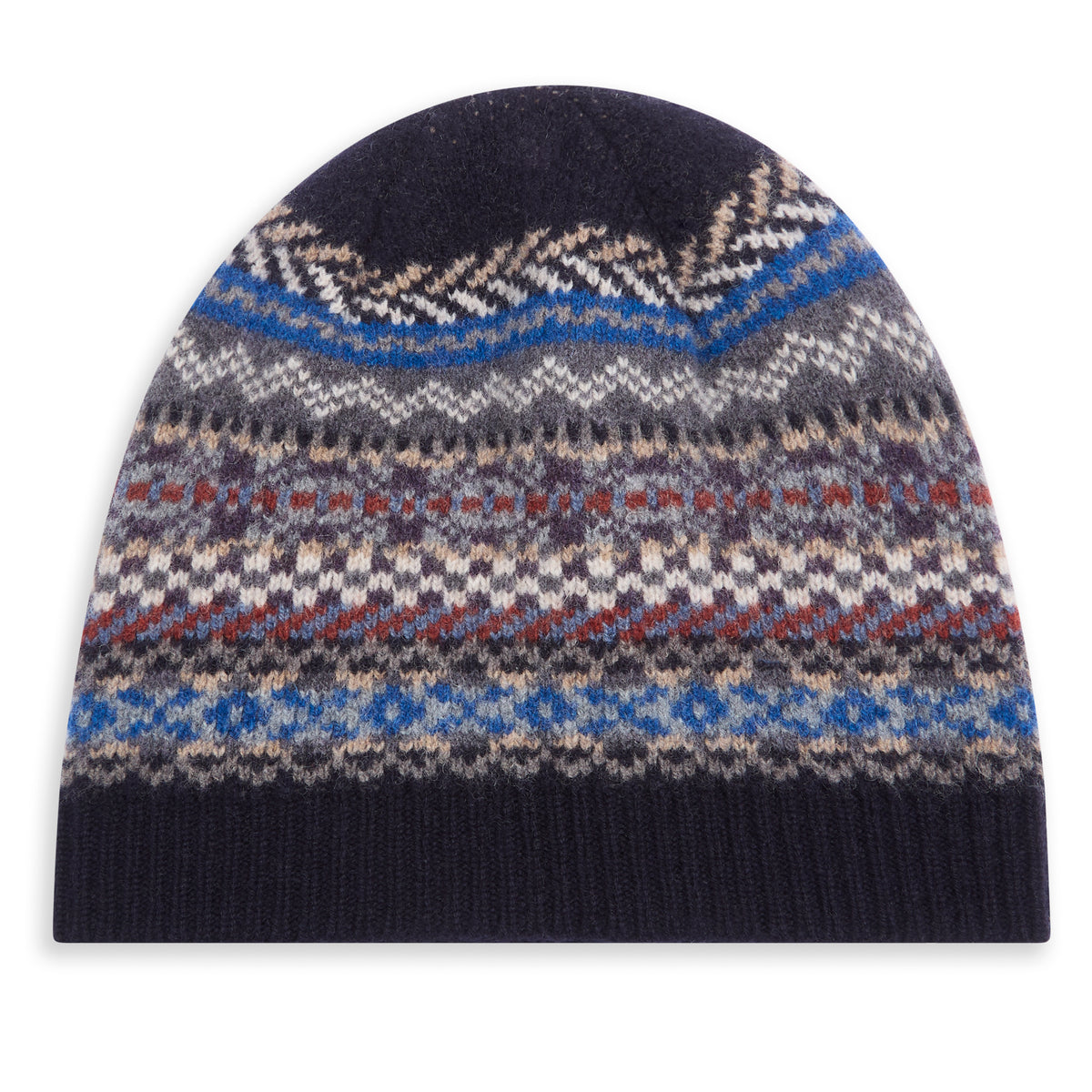 Wool Fairisle Beanie Hat - Navy | Burrows & Hare