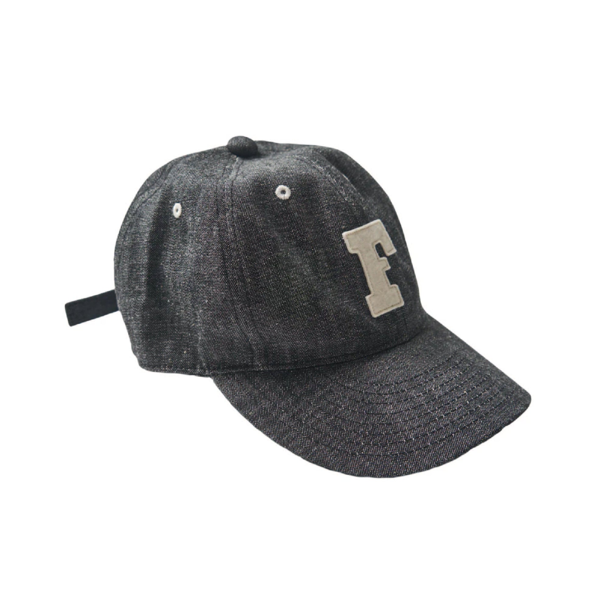 6843 Six Panel Denim Baseball Cap 'F' Patch - Black Vintage Wash