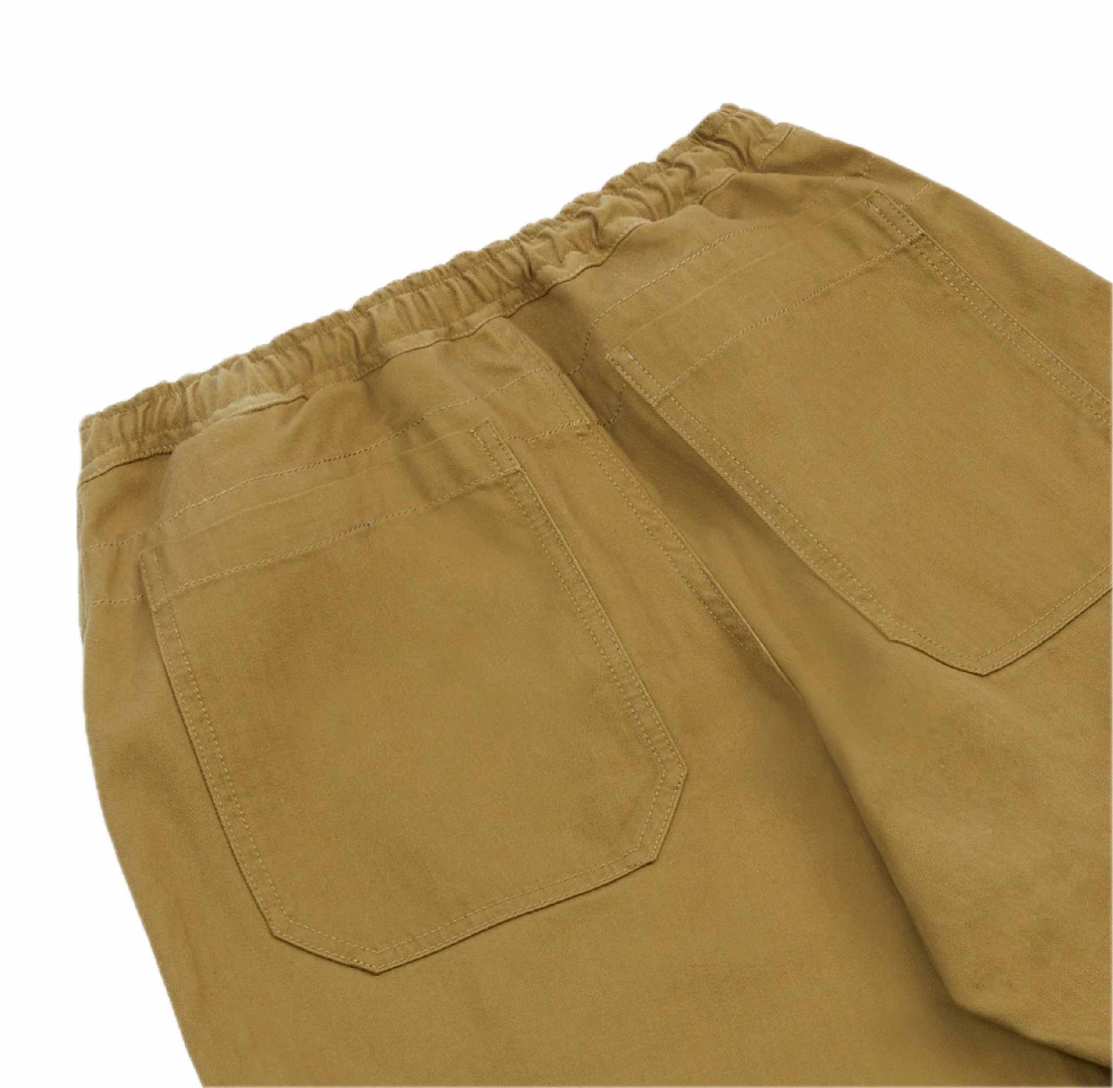 Khaki Herringbone Twill Cotton Drawstring Trousers