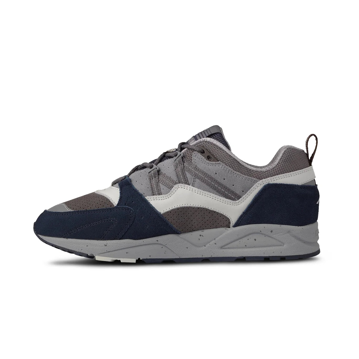 Close-up of the speckled midsole design on Karhu Fusion 2.0 trainers.