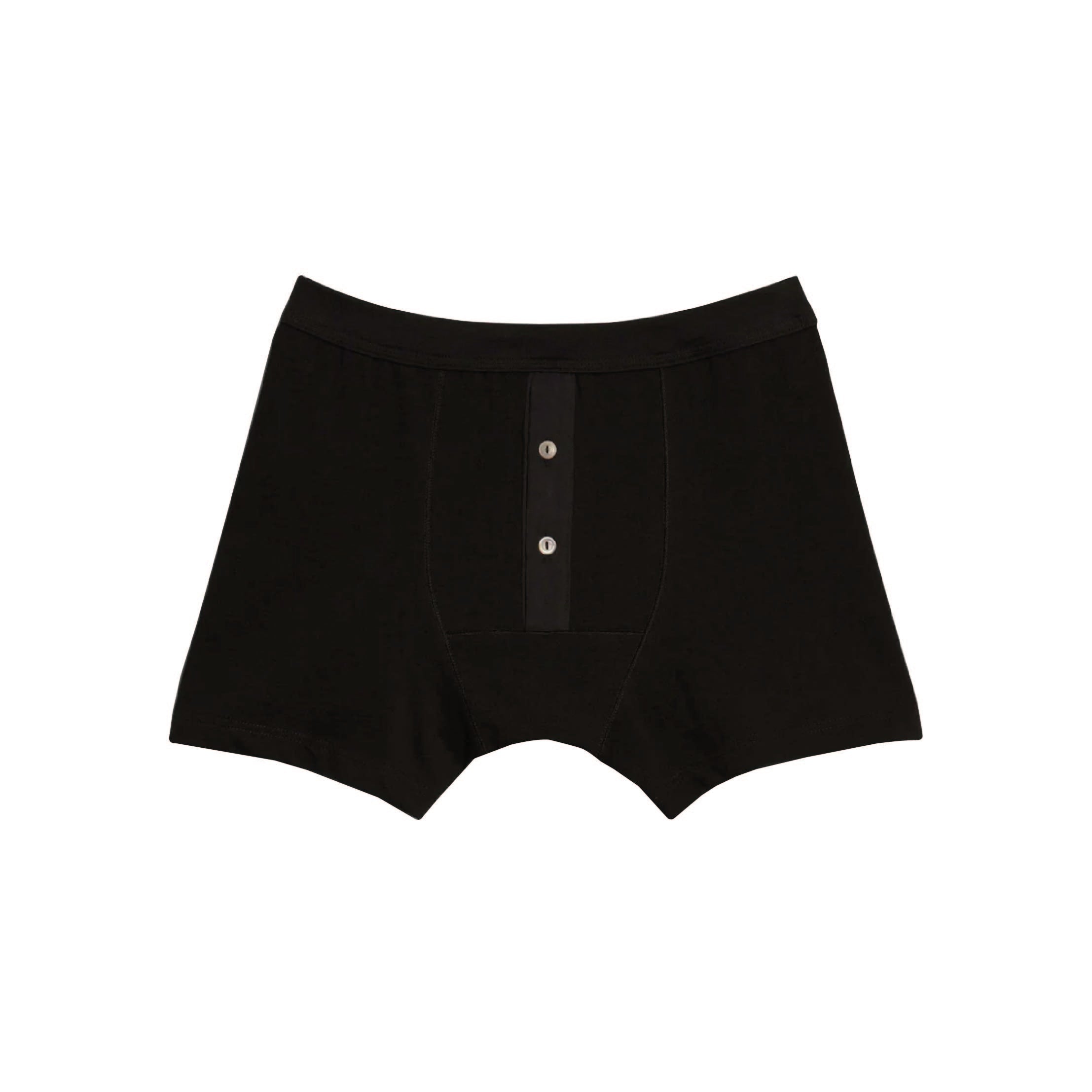 Merz b. Schwanen Loopwheeled Mid-Weight Button Fly Boxer in Deep Black – front view