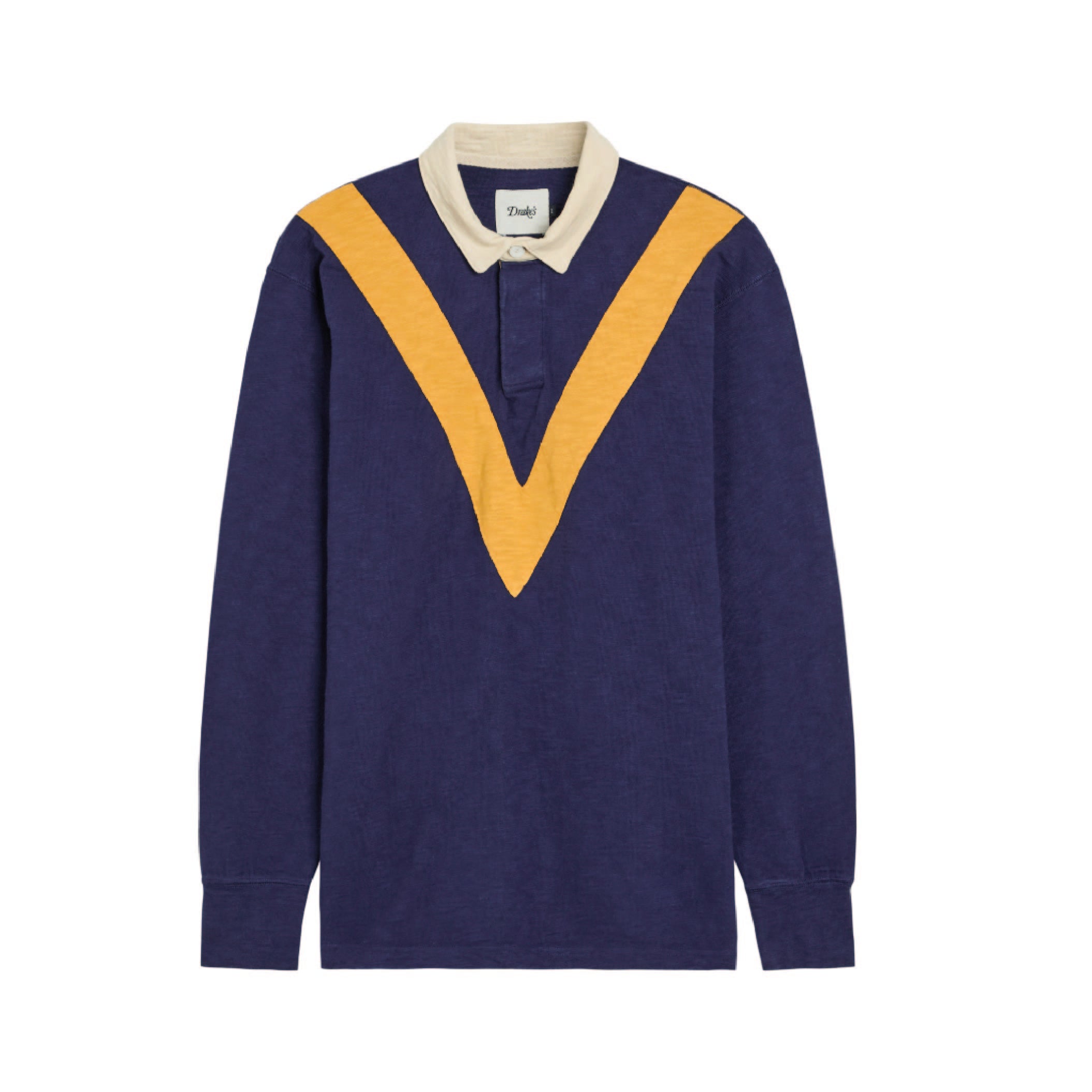 Chevron Flamé Cotton Rugby Shirt - Navy & Yellow