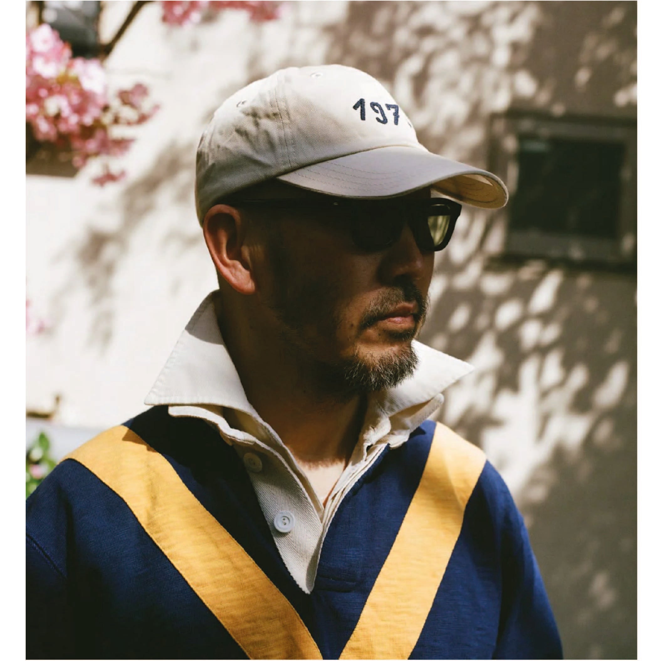 Chevron Flamé Cotton Rugby Shirt - Navy & Yellow