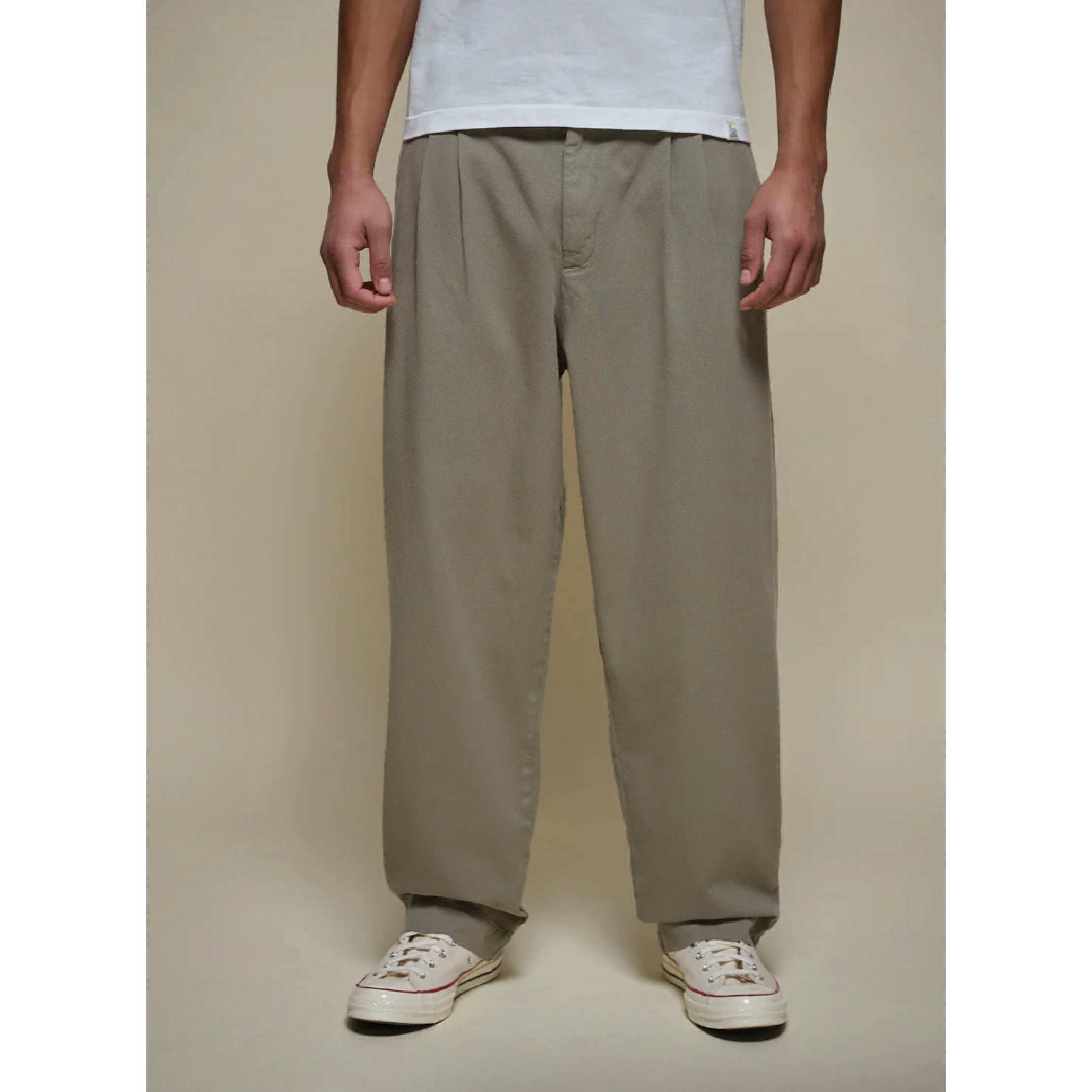 Pleated Twill Pants - Vintage Army