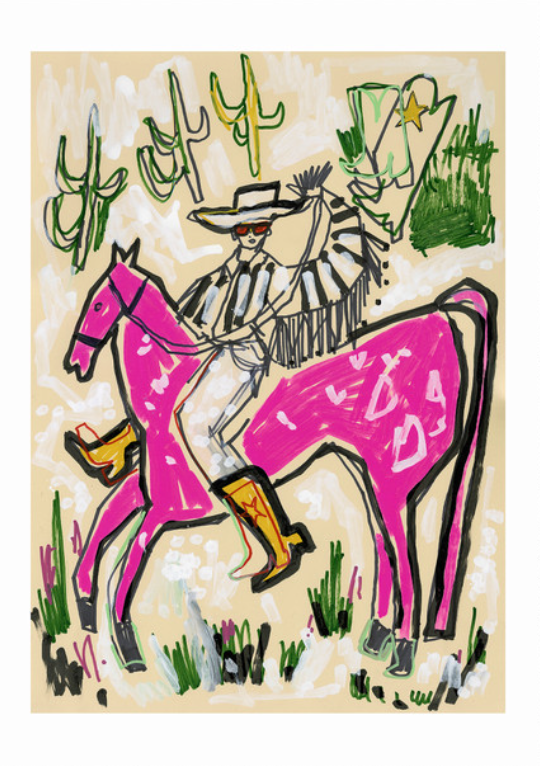 Pink Horse Cowboy print by an independent artist, giclée on acid-free paper, A3 size.