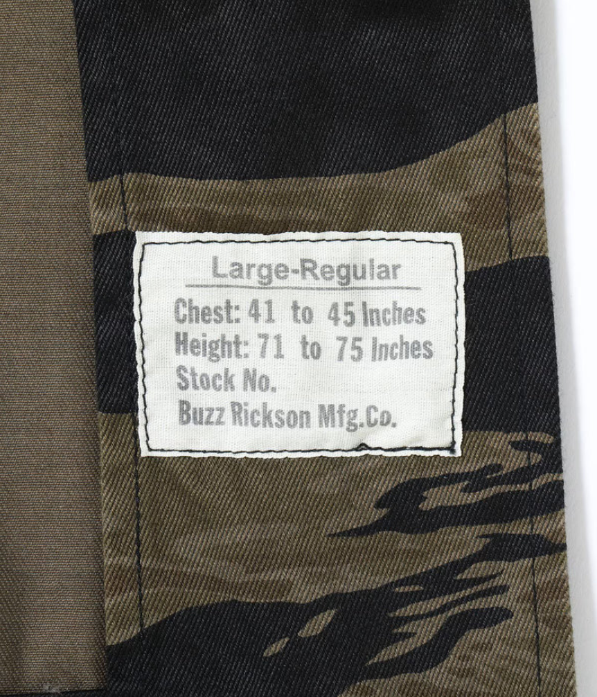 Detailed view of Black Tiger Pattern Jacket by Buzz Rickson's, focusing on texture.