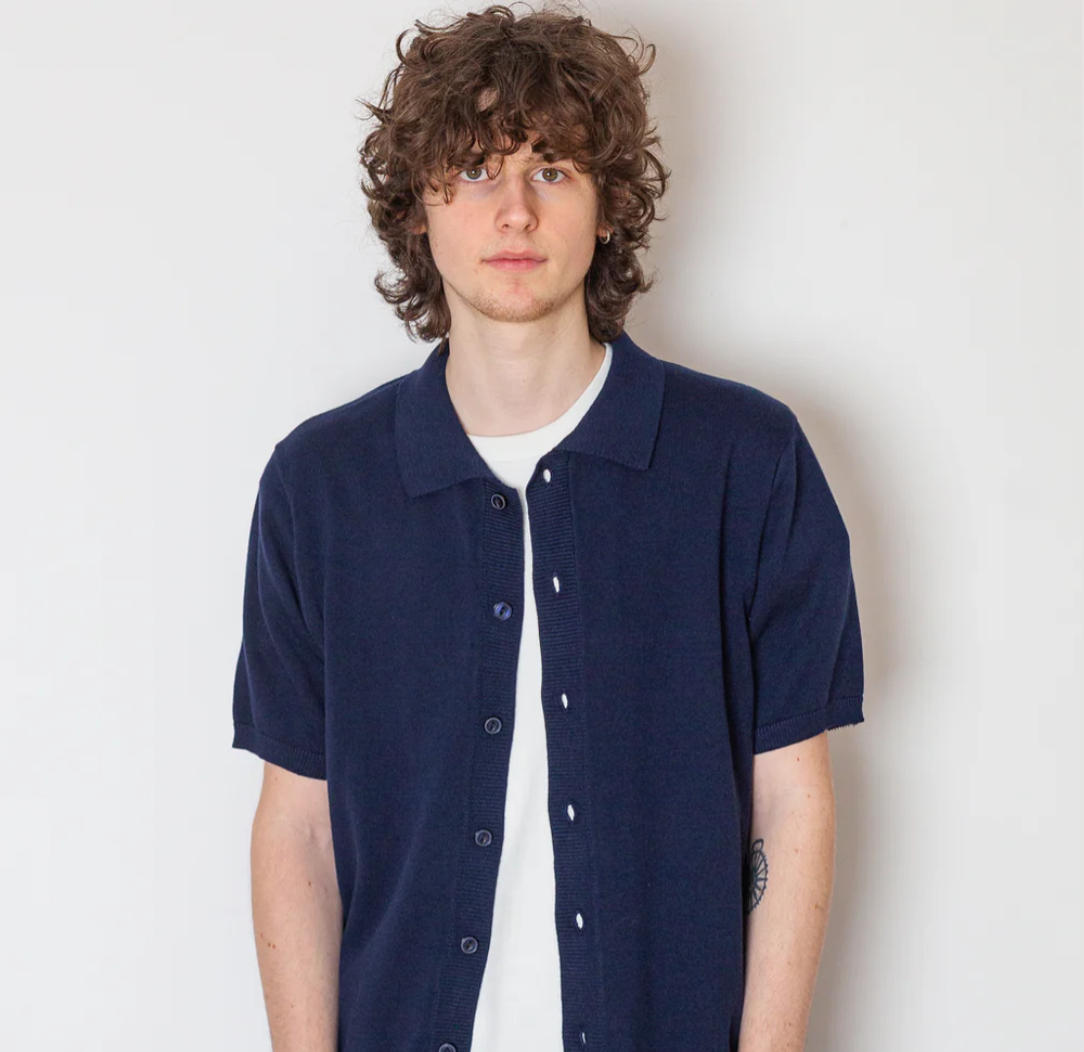Close-up of the Otto Shirt Texture - Navy by Pittari showcasing its intricate texture.