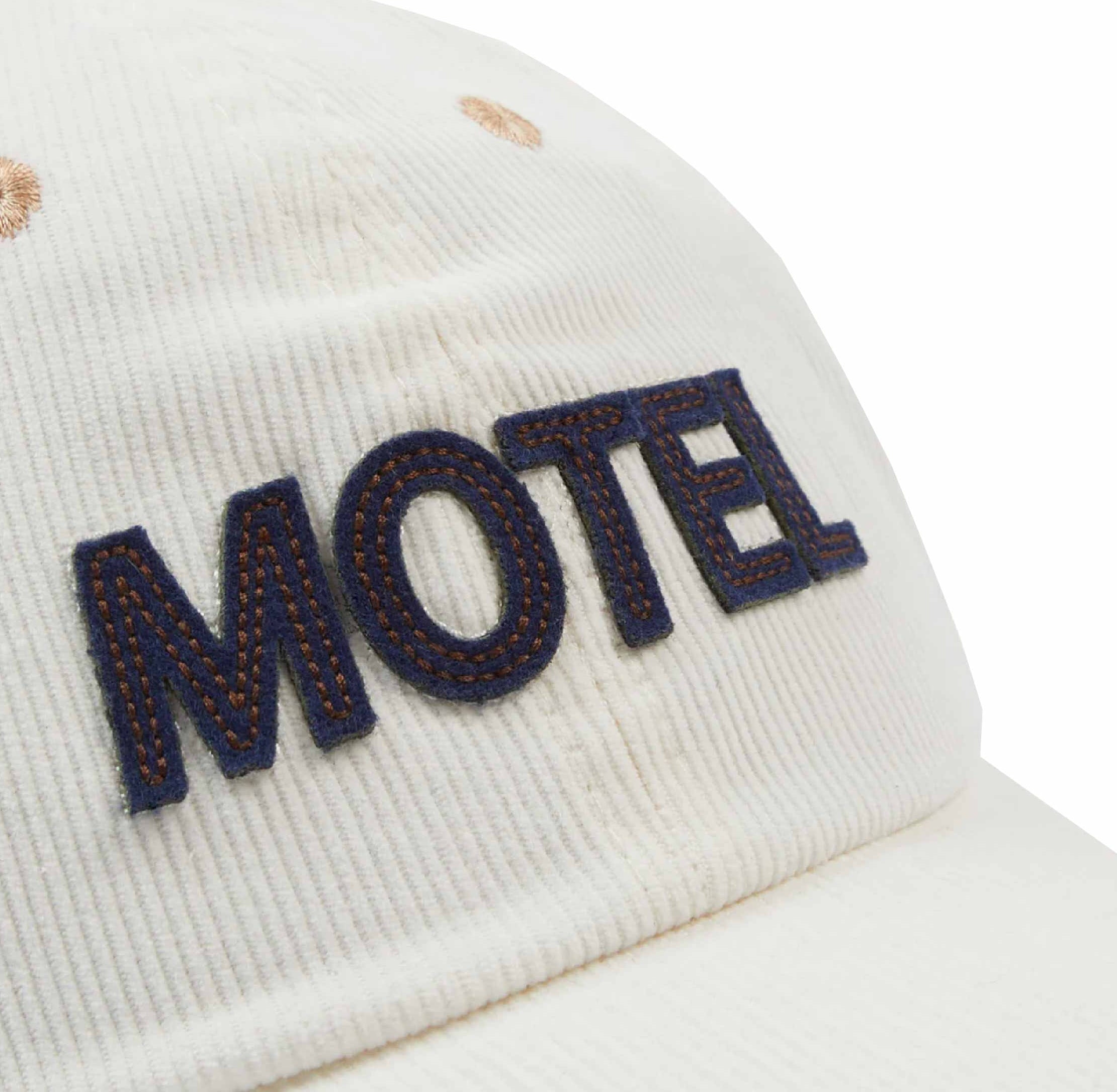 Detailed look at the Ecru Motel Cotton Corduroy Cap by Drake's, fashioned from fine cotton corduroy.