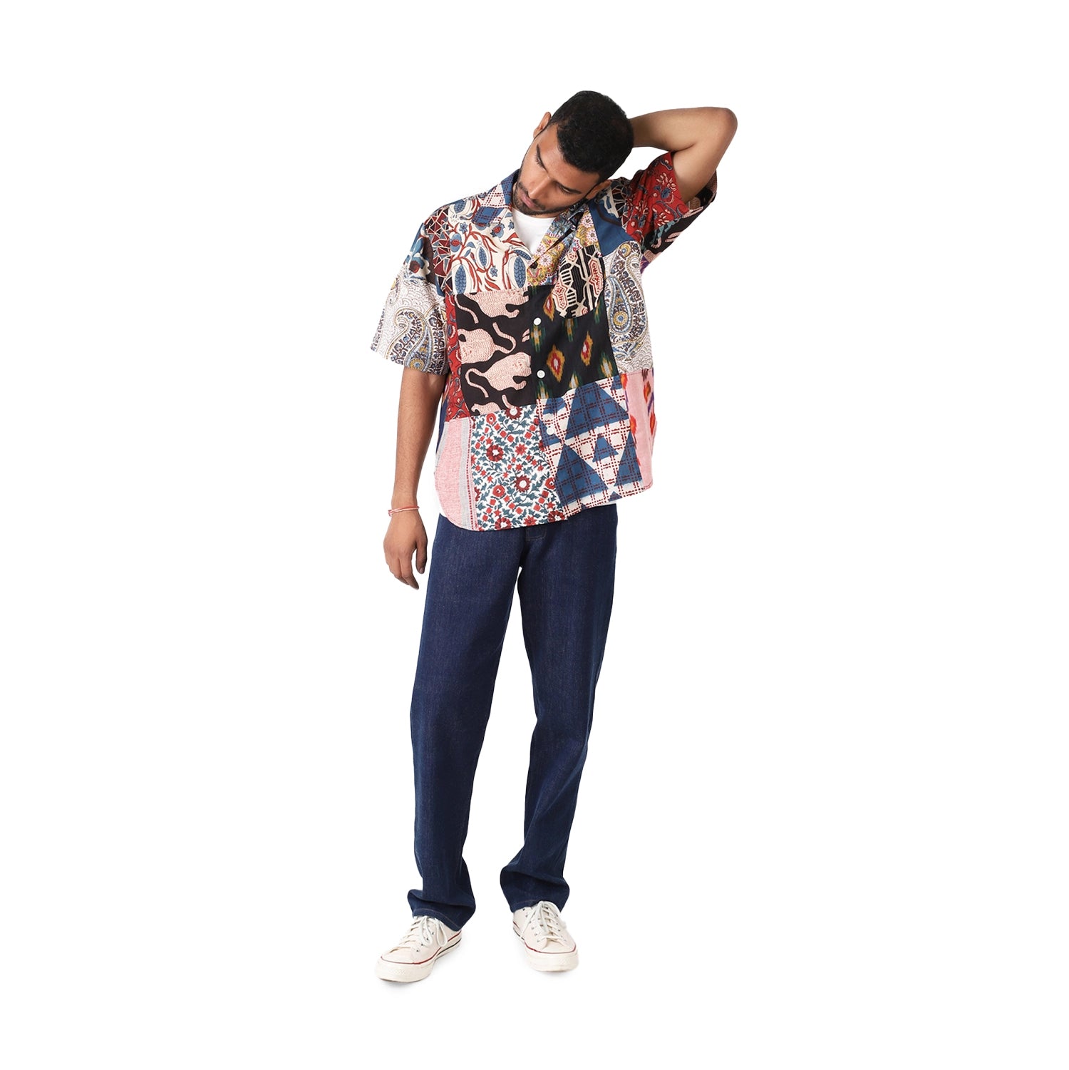 Ronen Oversized Camp Collar Short Sleeve Shirt - Patchwork