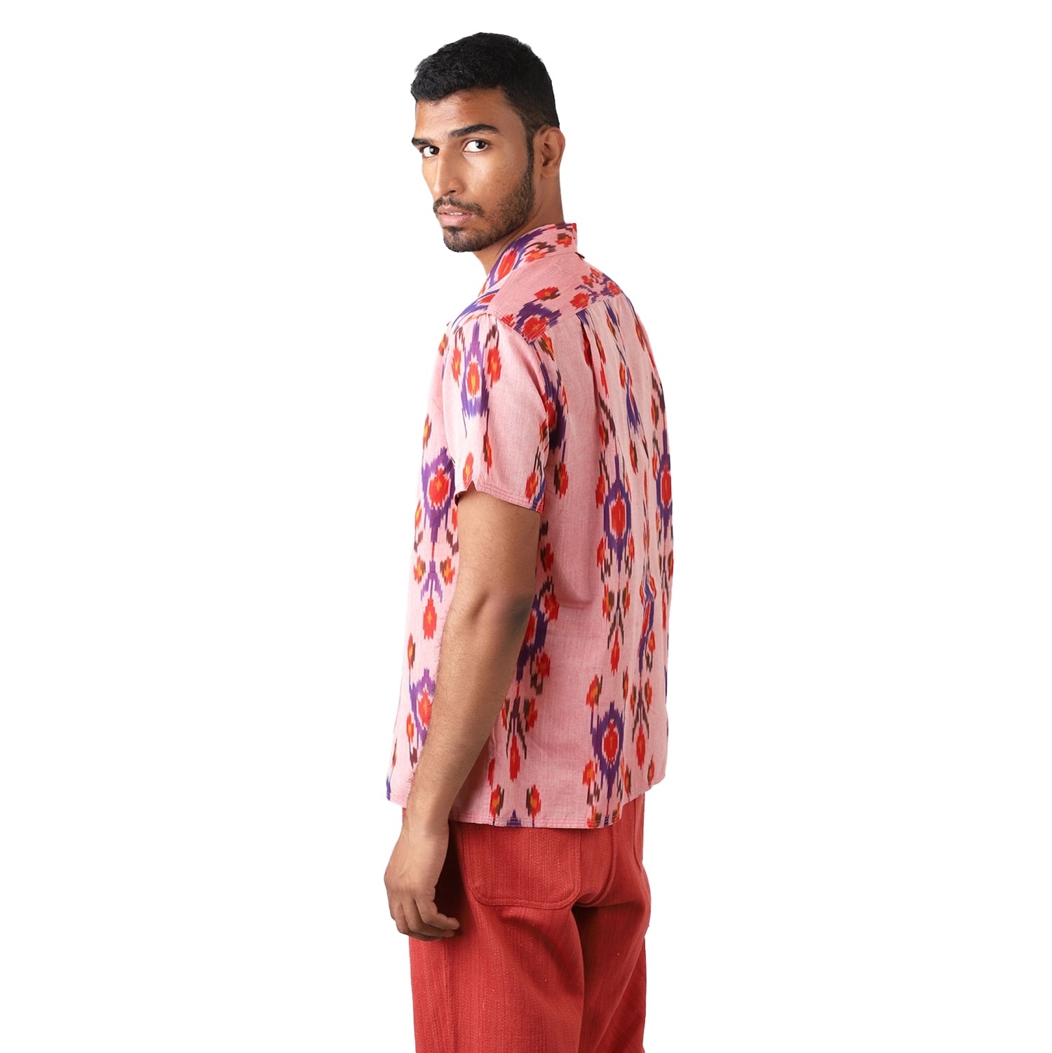 Men Short Sleeve Shirt Pink