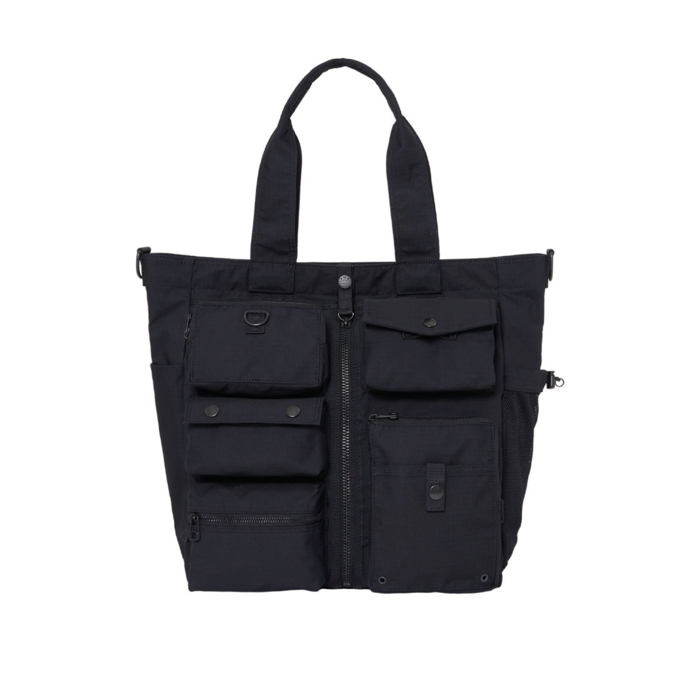POTR / Porter Yoshida & Co. Dissection Tote Bag in black — front view showing structured silhouette and exterior pockets