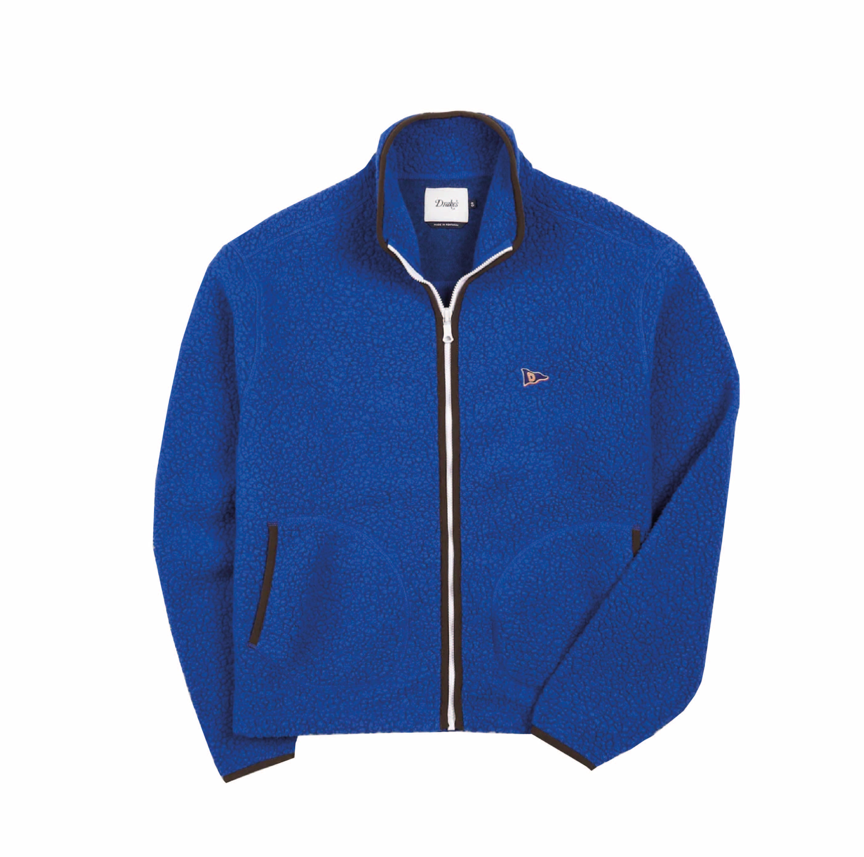 Blue Boucle Wool Zip Fleece Jacket