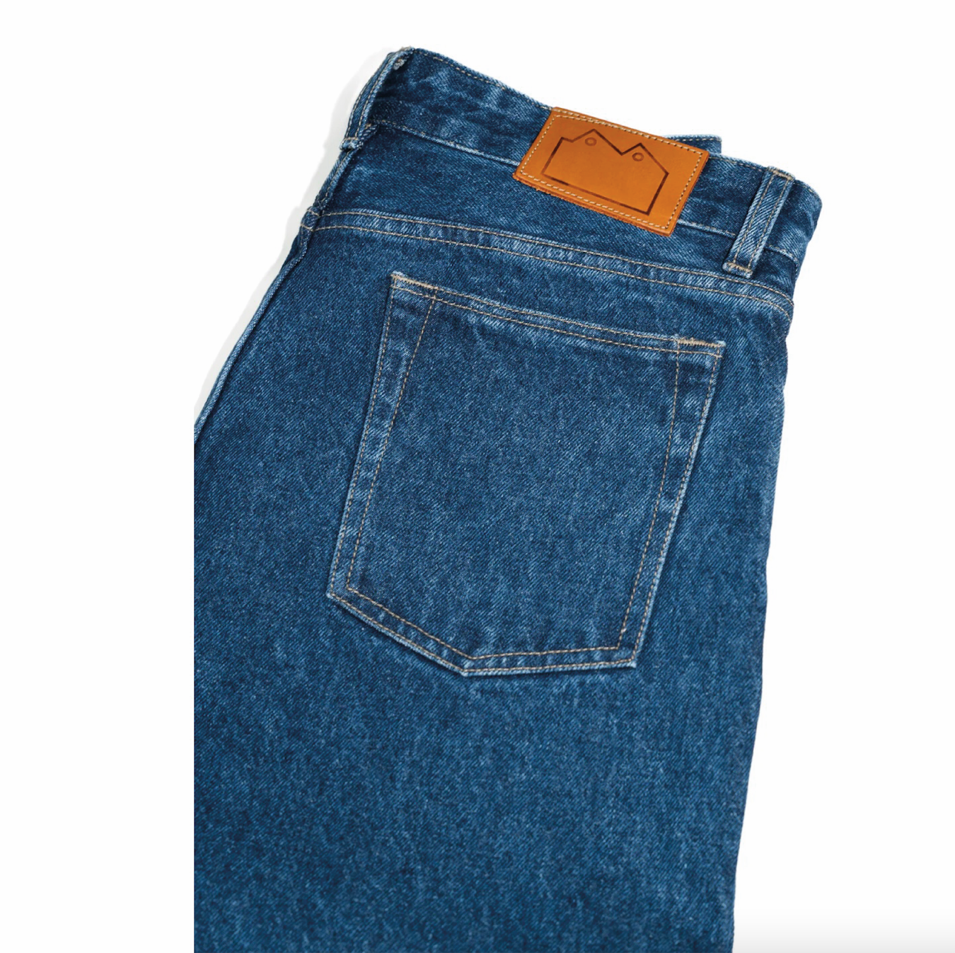 Blackhorse Lane E8 Slim Tapered Jeans in mid-wash indigo Spanish denim.